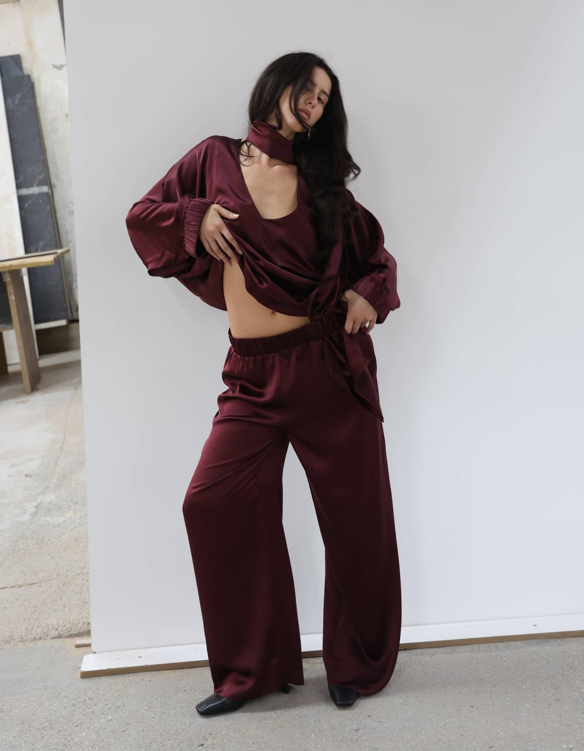 LENIS Burgundy Silk Set made by MAET