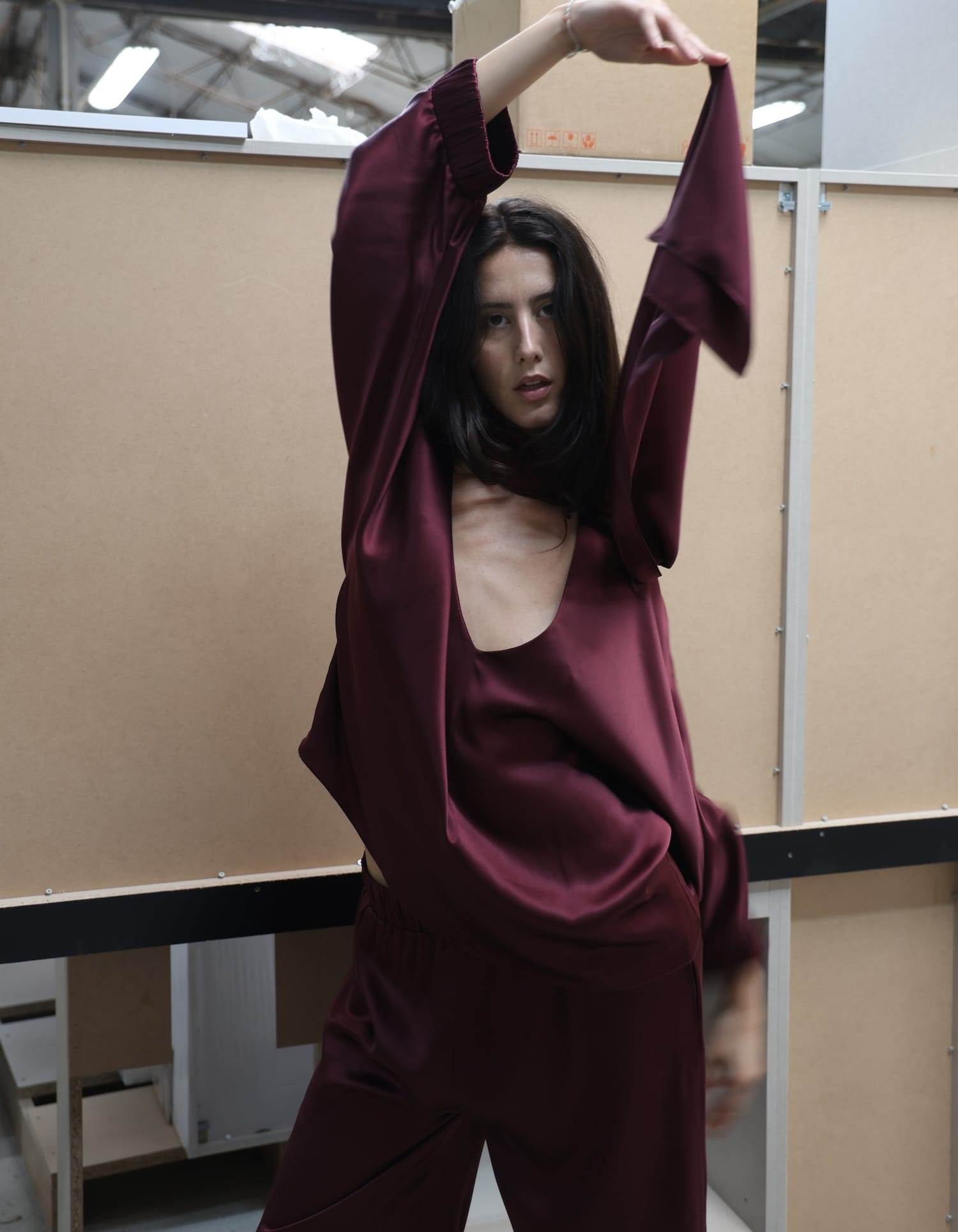 LENIS Burgundy Silk Set made by MAET