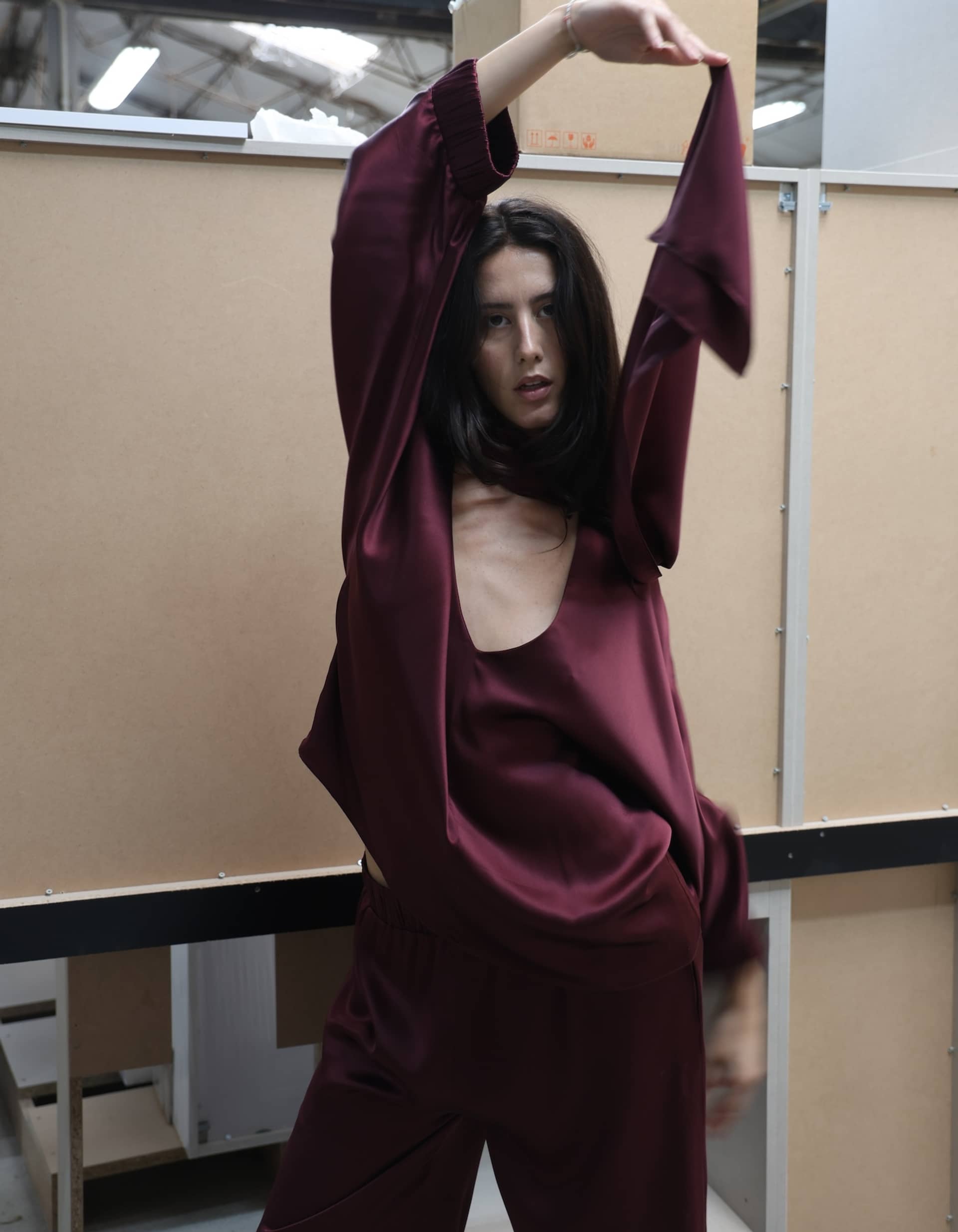 LENIS Burgundy Silk Set made by MAET