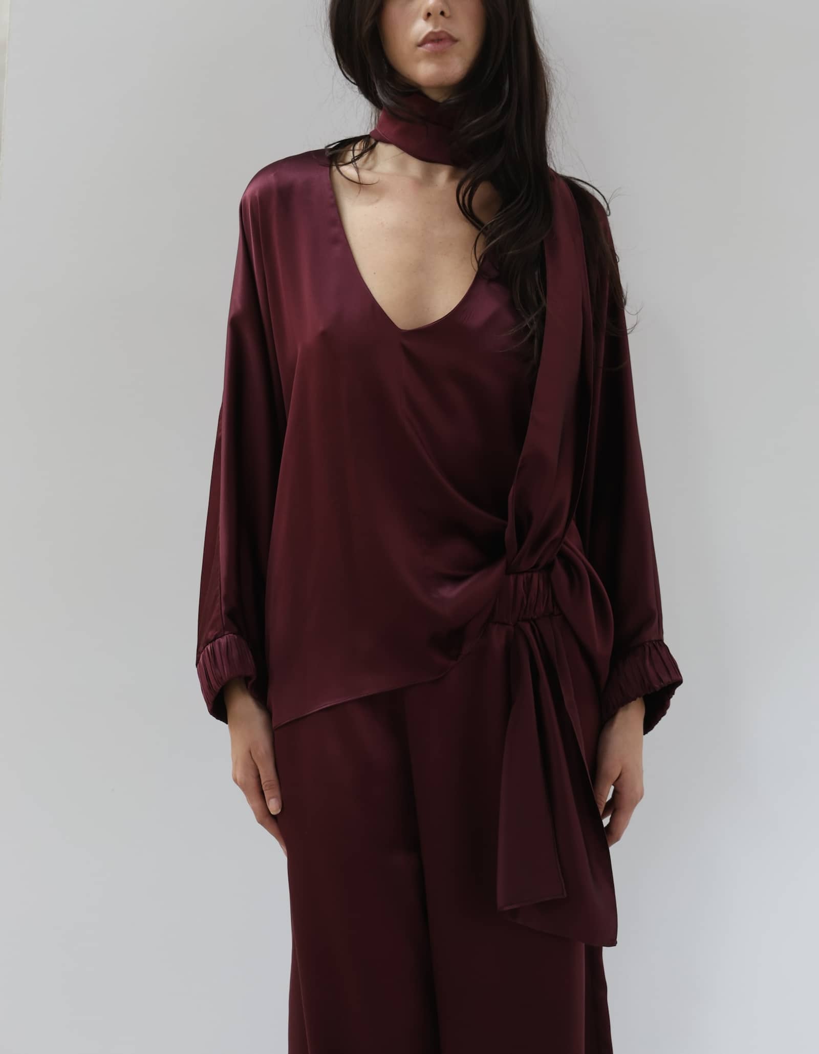 LENIS Burgundy Silk Set made by MAET