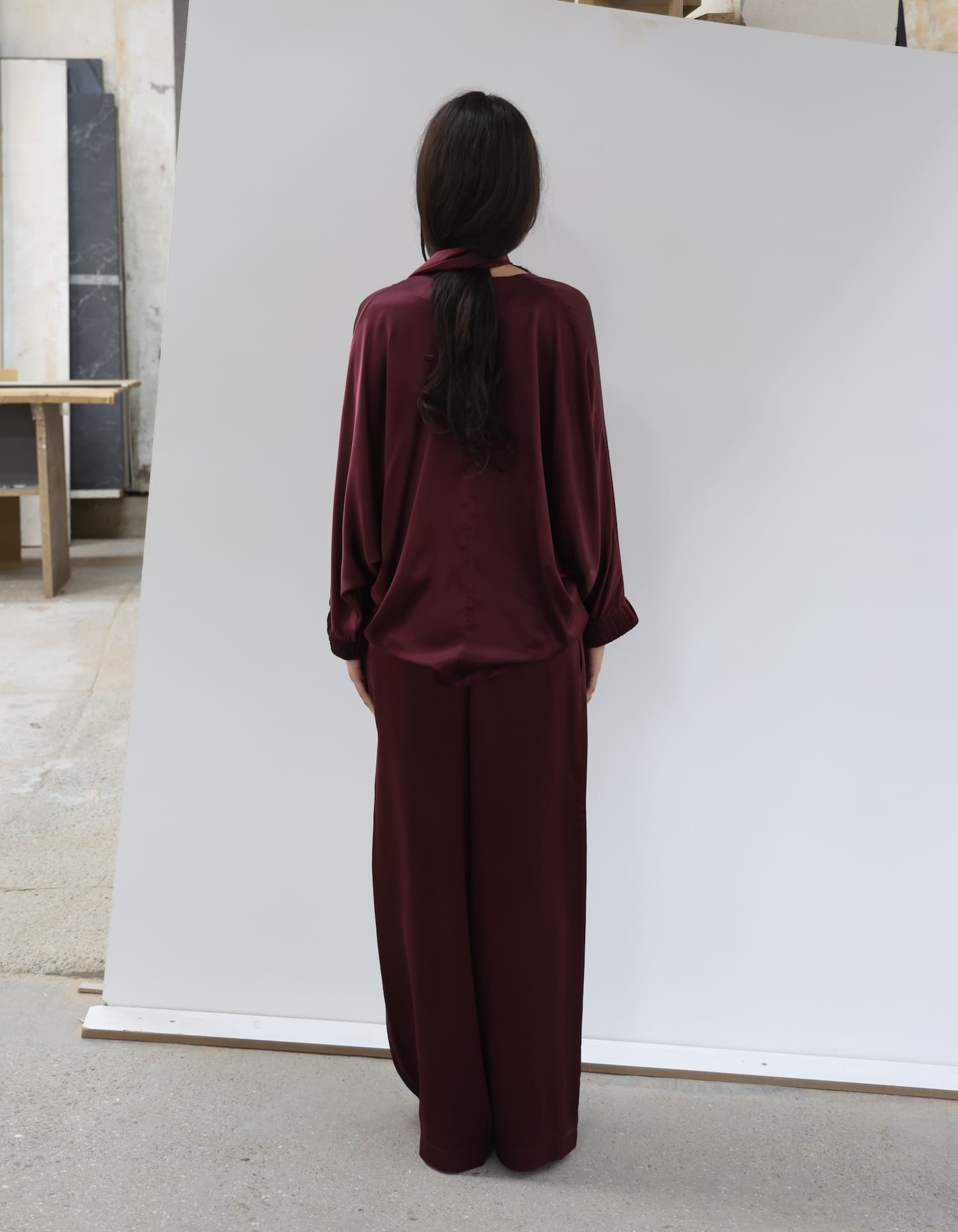 LENIS Burgundy Silk Set made by MAET