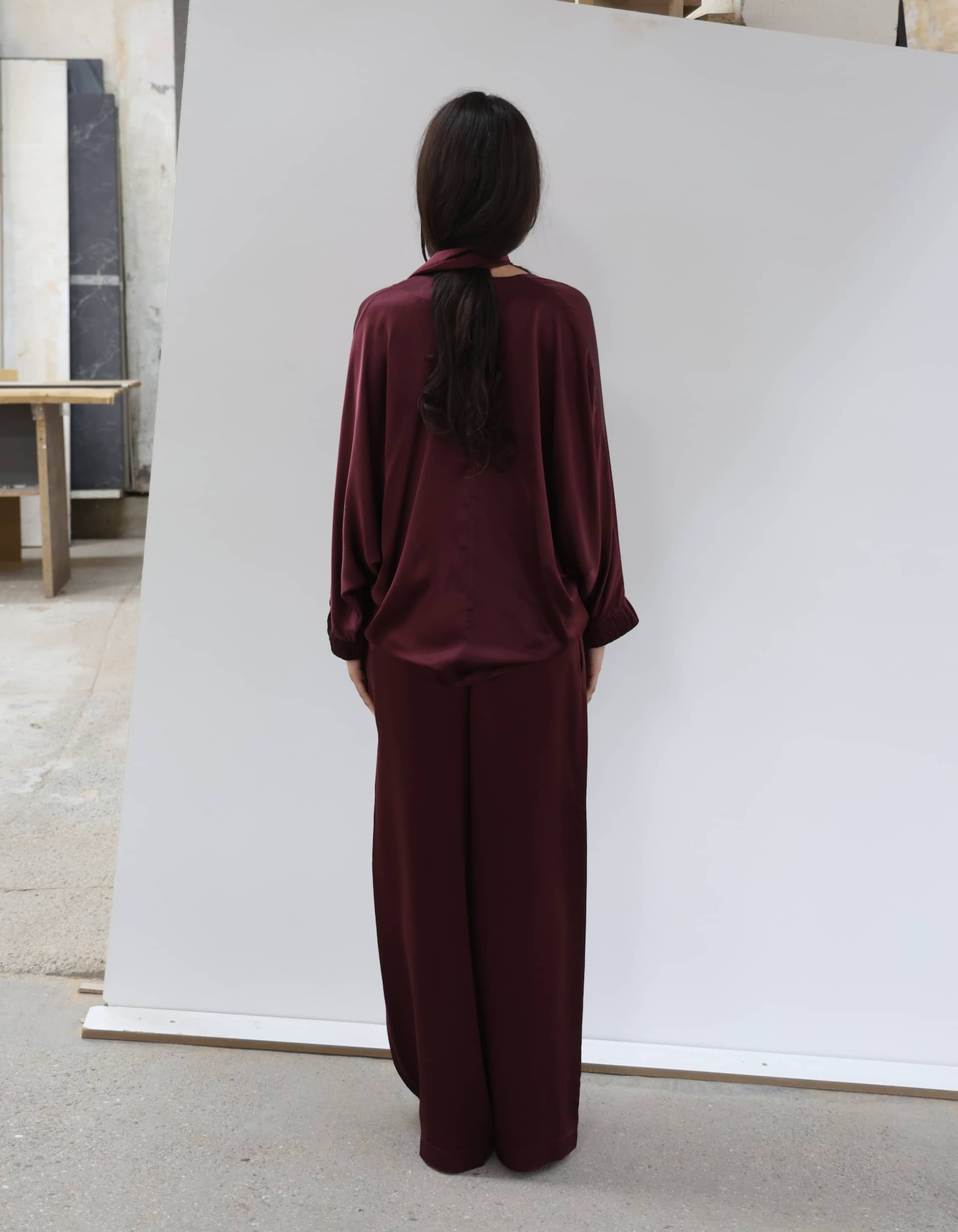 LENIS Burgundy Silk Set made by MAET