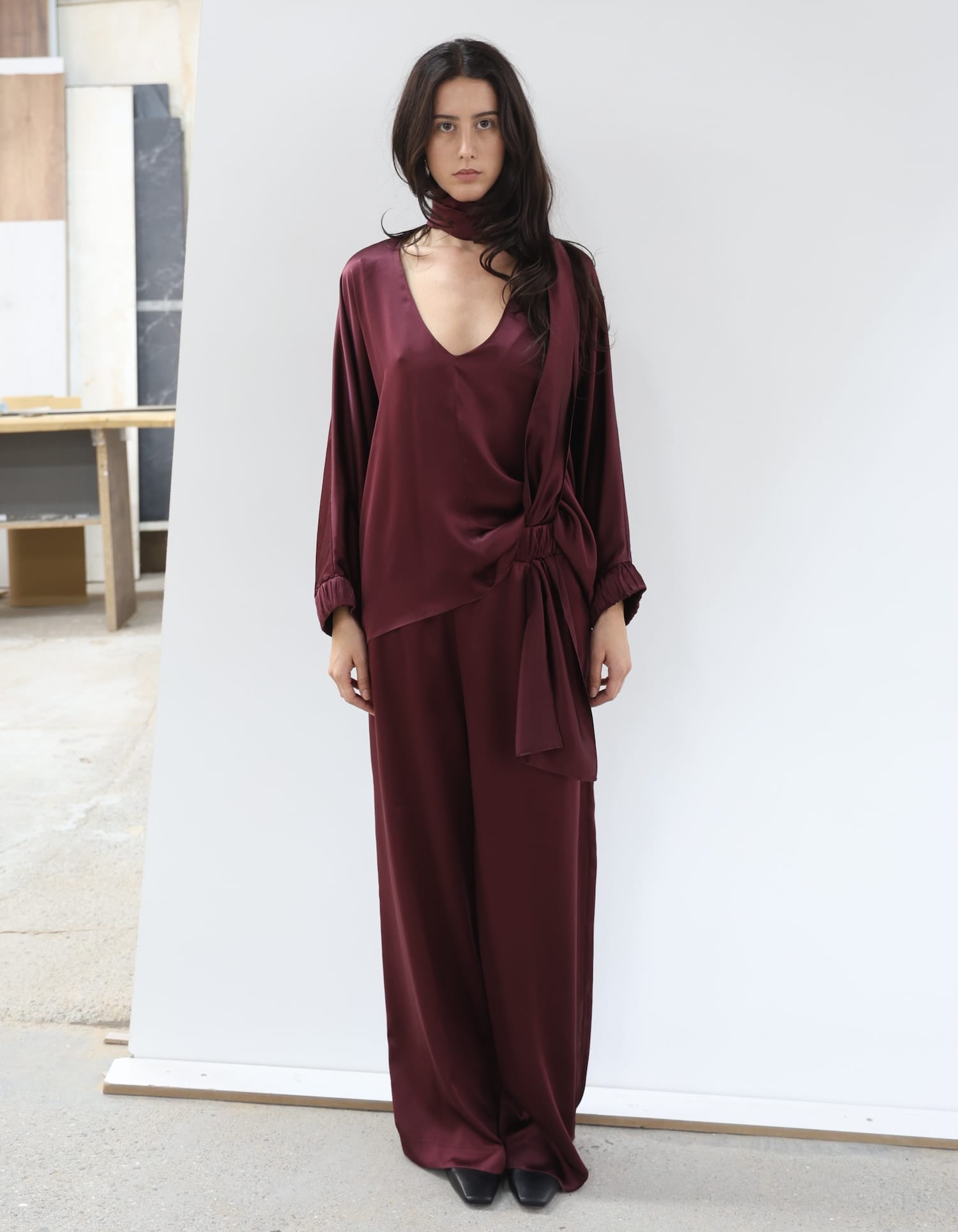 LENIS Burgundy Silk Set made by MAET