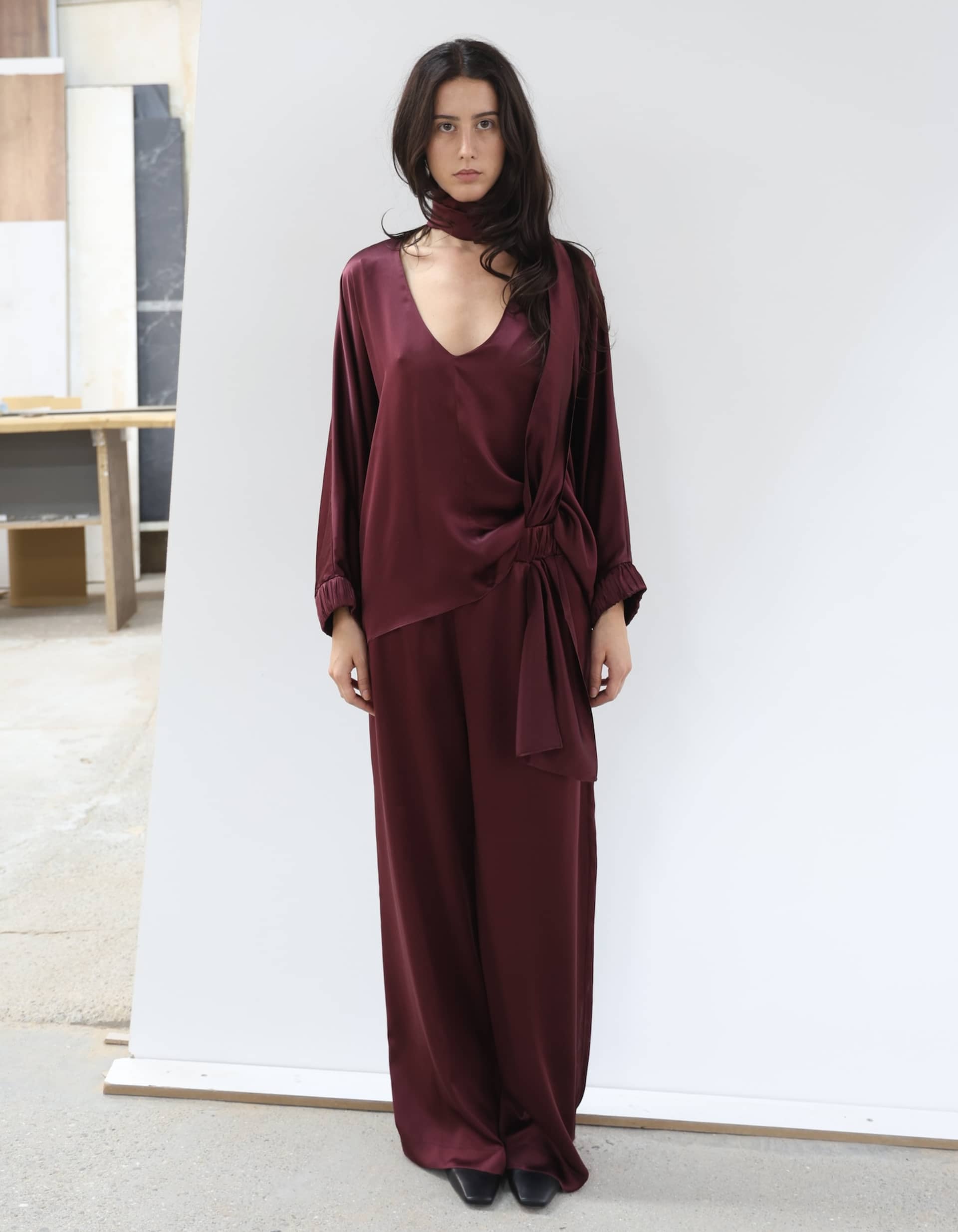 LENIS Burgundy Silk Set made by MAET