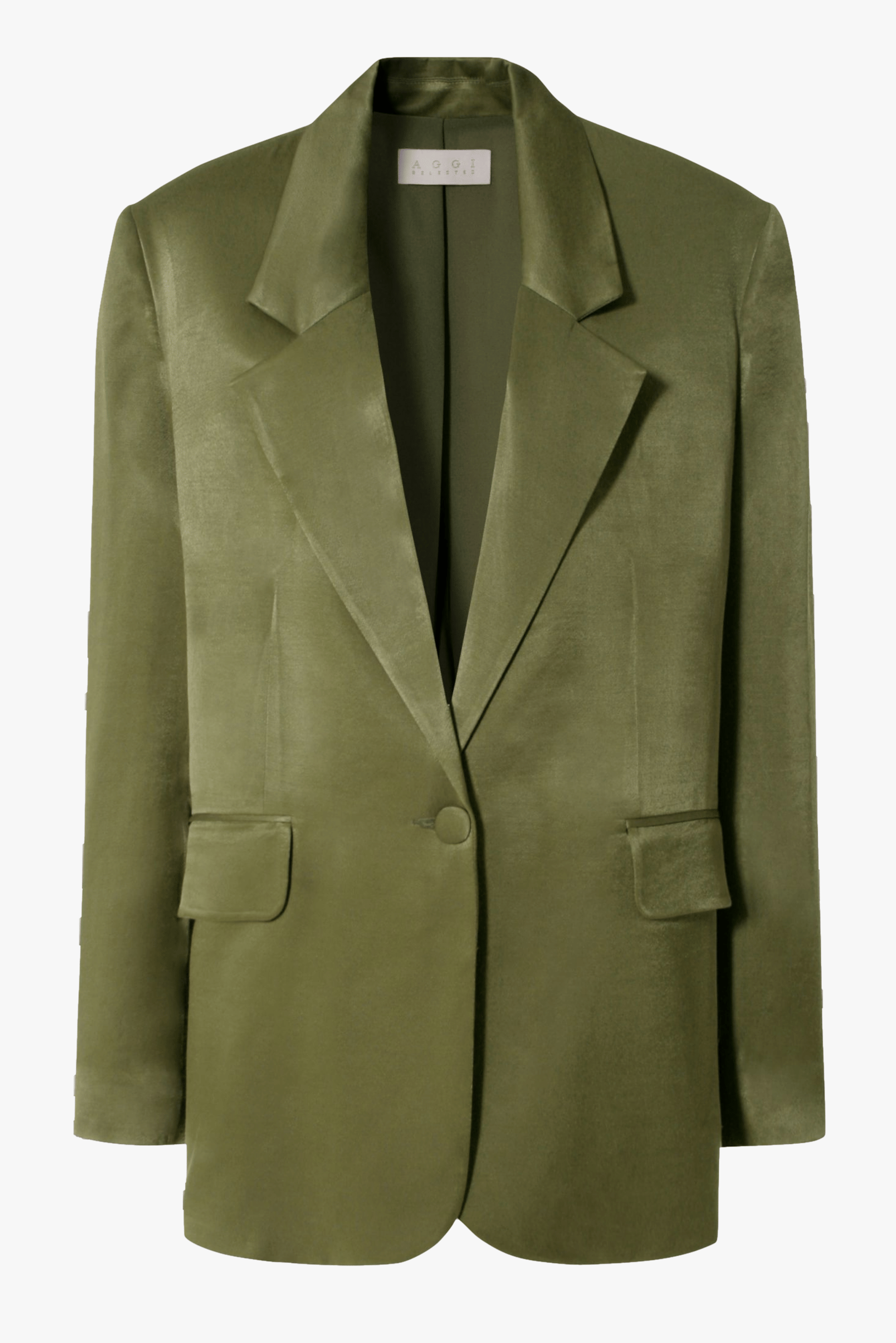 Blazer Bellamy Satin Olive Branch in Green made by HALEWSKI