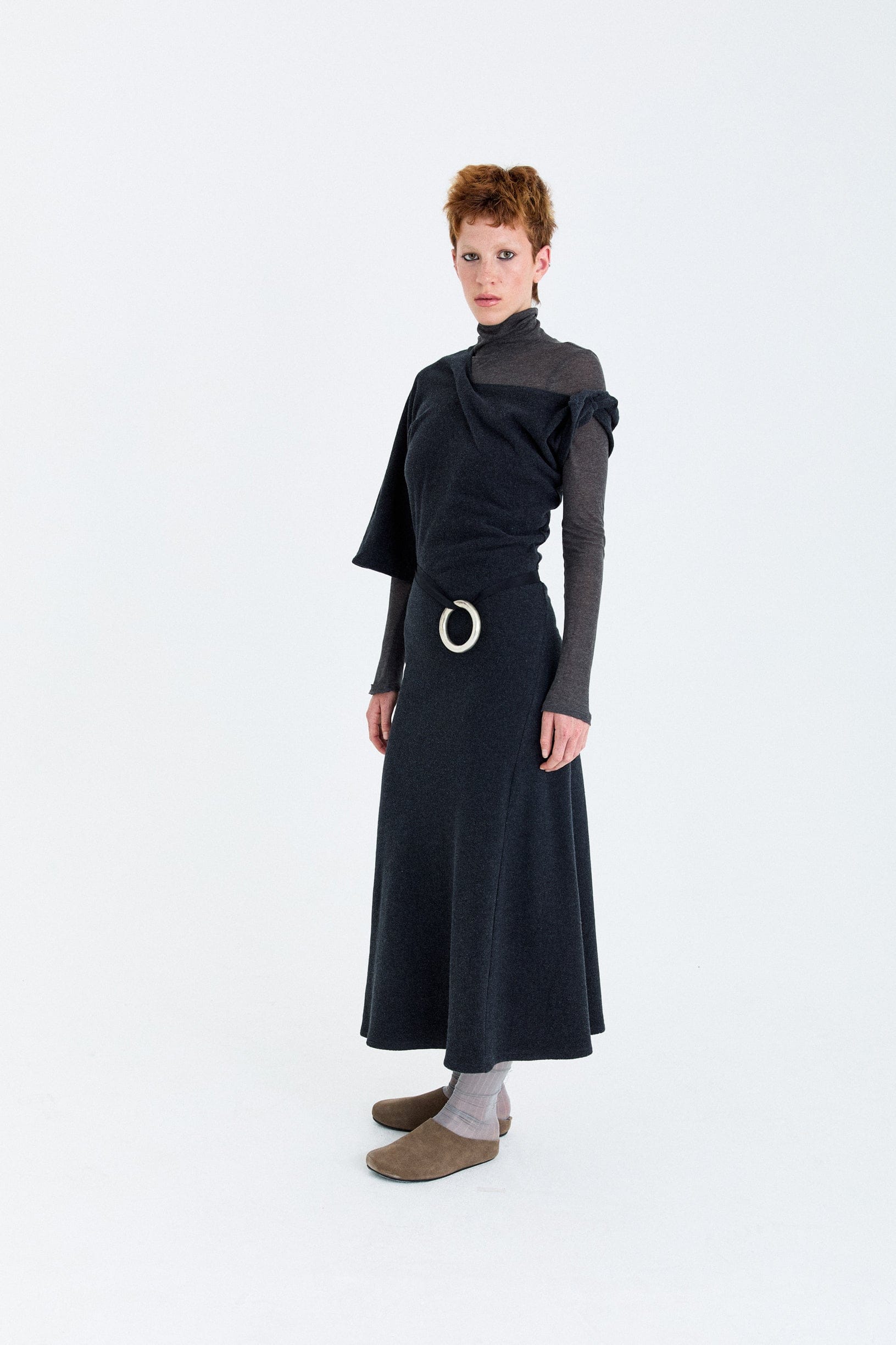 FLEECE ASYMMETRICAL STRUCTURED KNITTED WOOL DRESS made by YIBRI