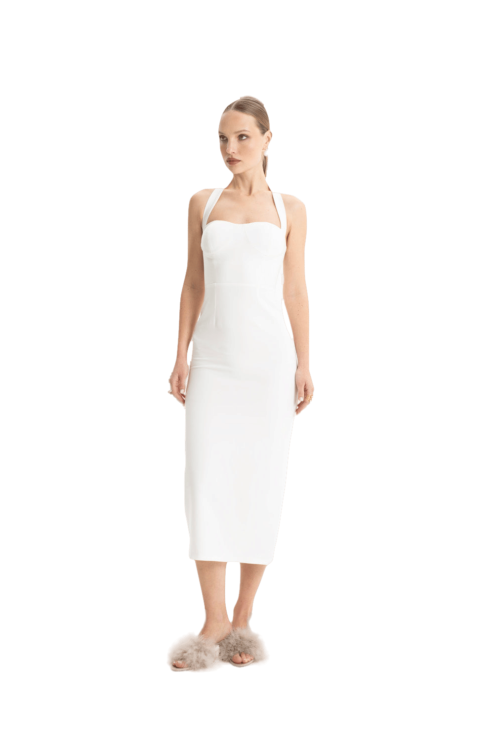 Zoa White Bustier Midi Dress made by Lora Istanbul