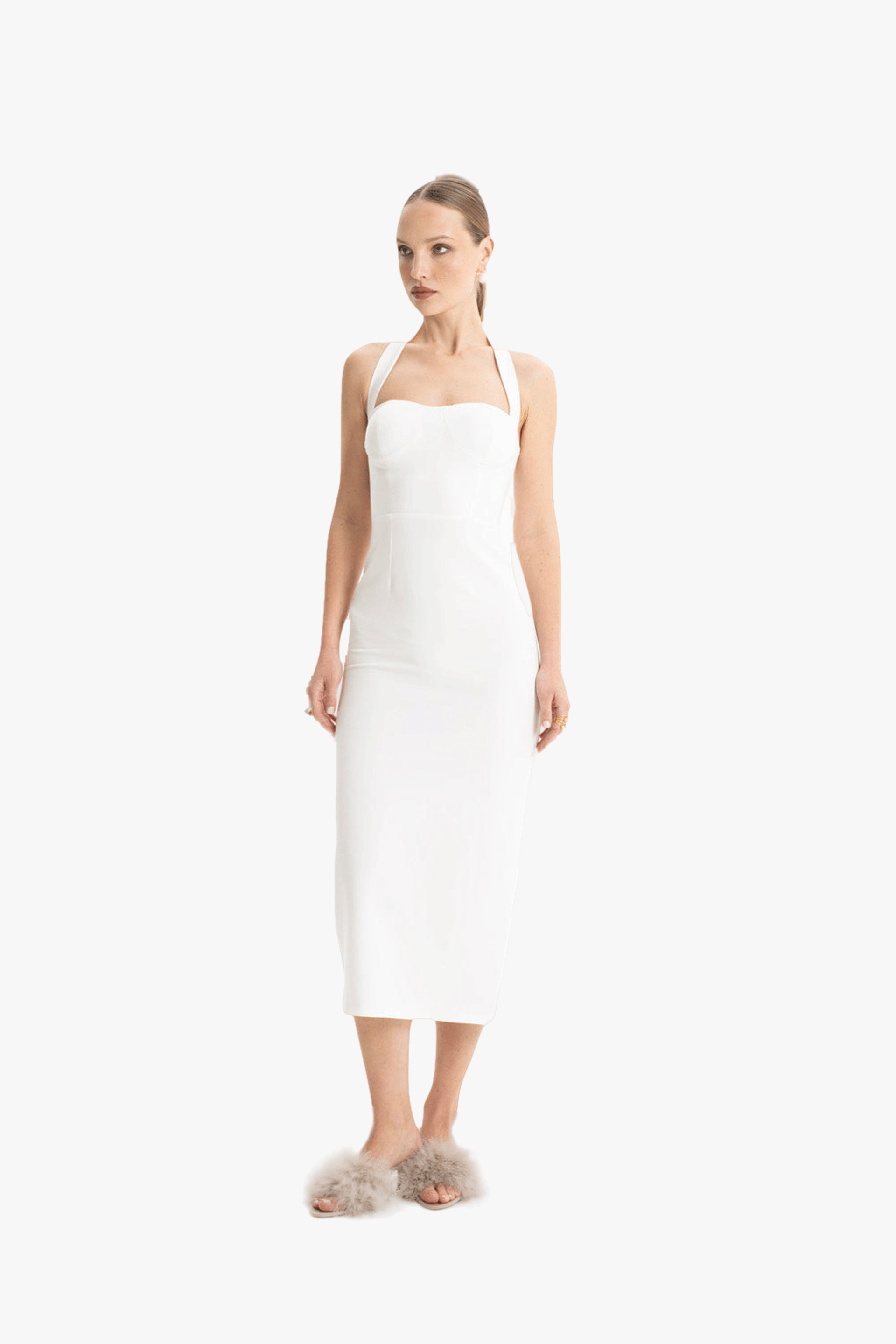 Zoa White Bustier Midi Dress made by Lora Istanbul