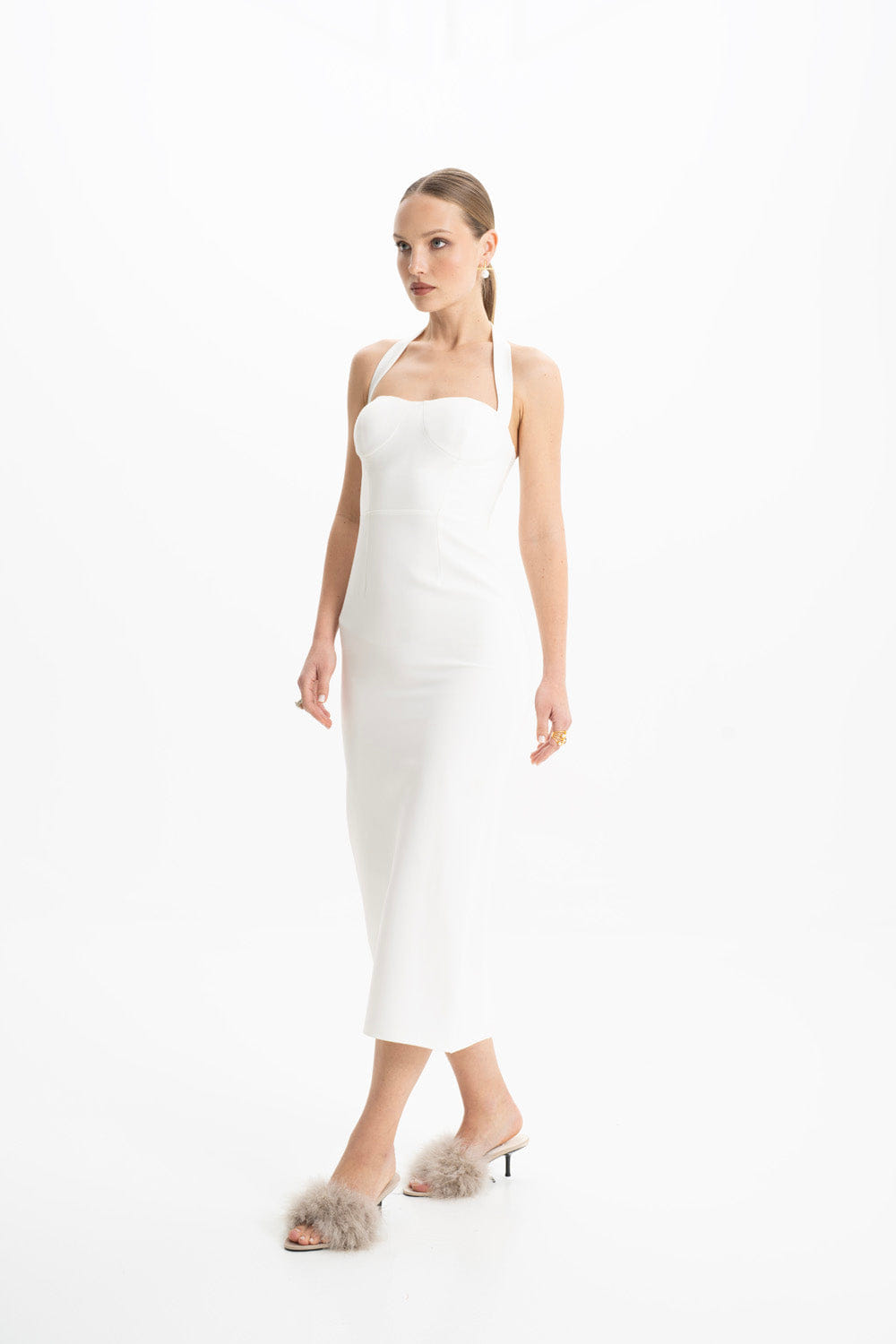 Zoa White Bustier Midi Dress made by Lora Istanbul