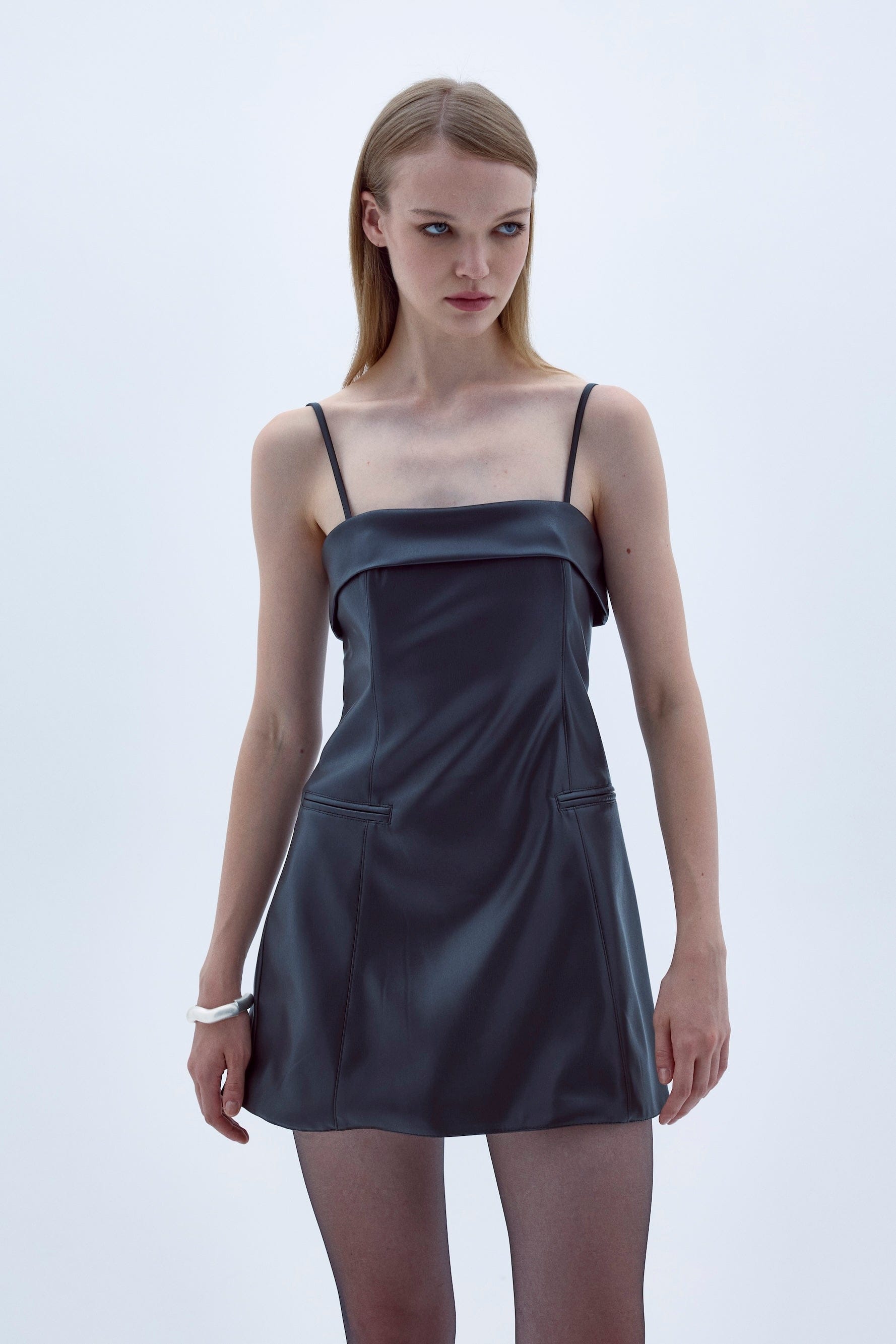 Gaia Mini Leather Dress In Black made by Nazli Ceren