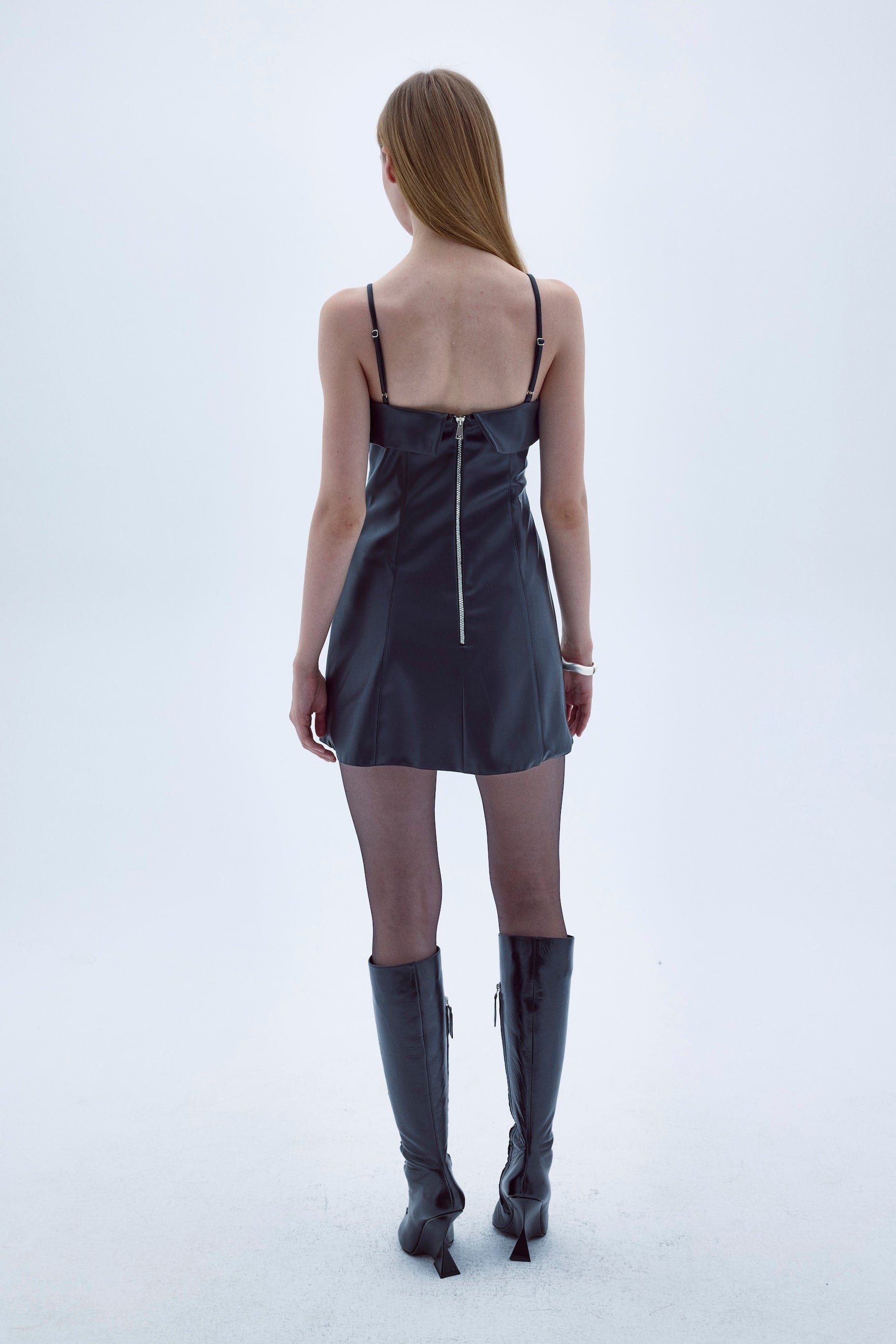 Gaia Mini Leather Dress In Black made by Nazli Ceren