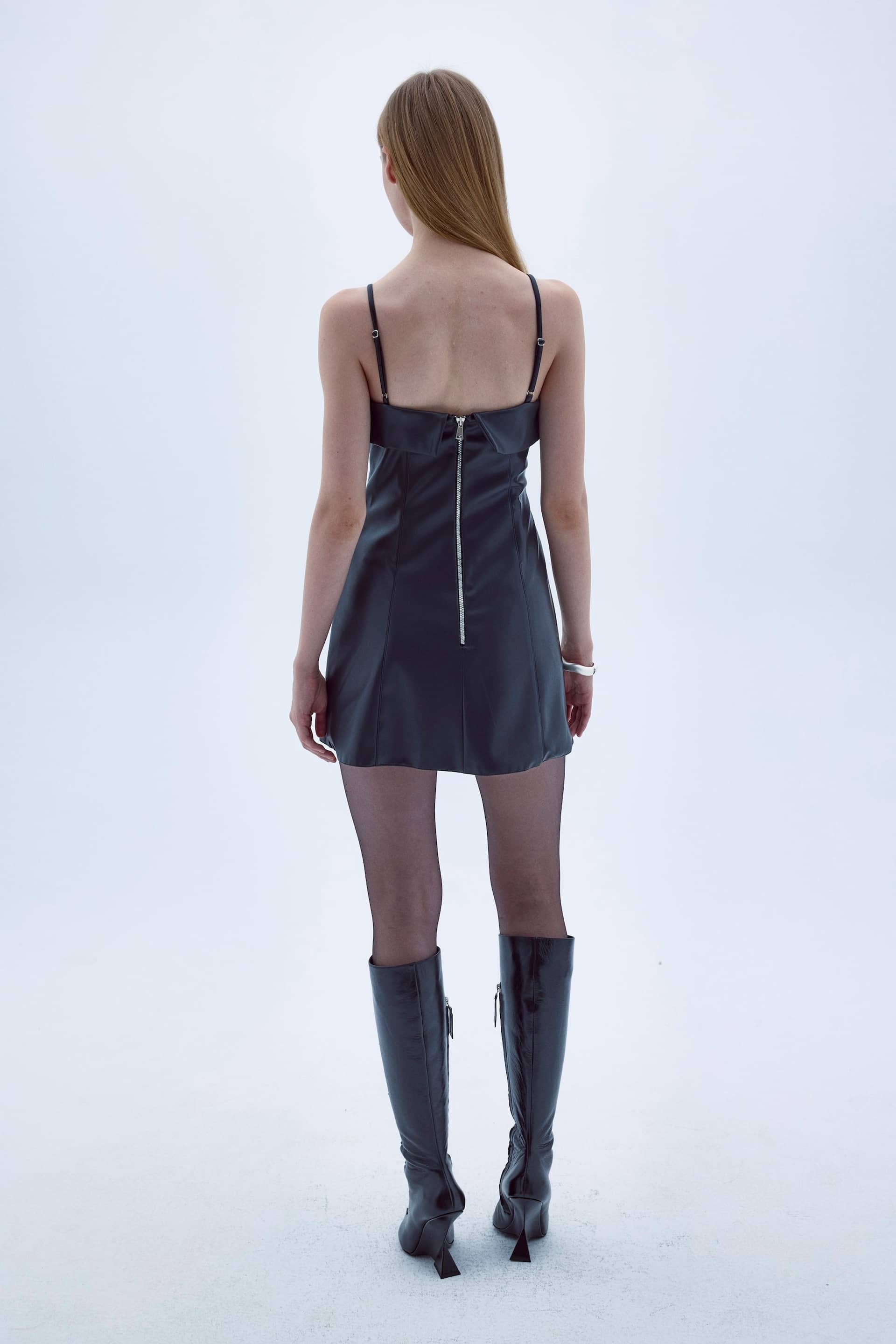 Gaia Mini Leather Dress In Black made by Nazli Ceren