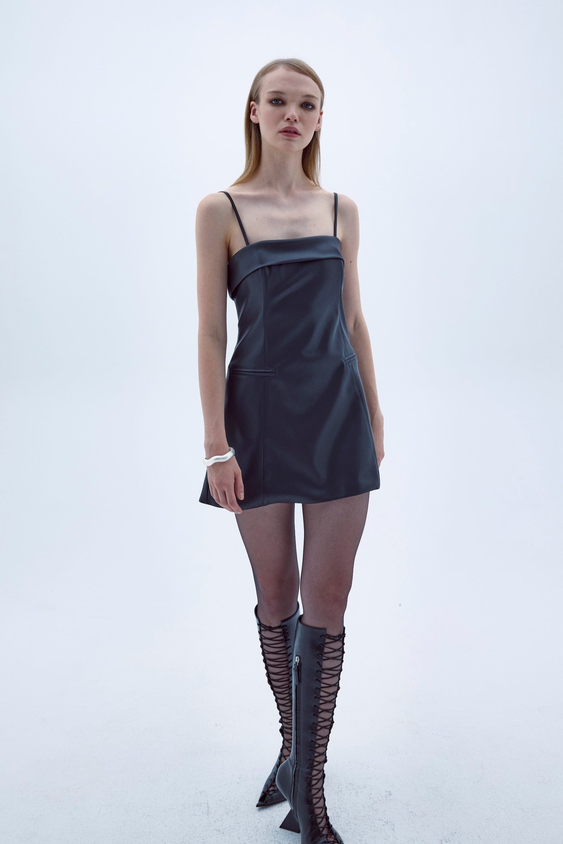Gaia Mini Leather Dress In Black made by Nazli Ceren