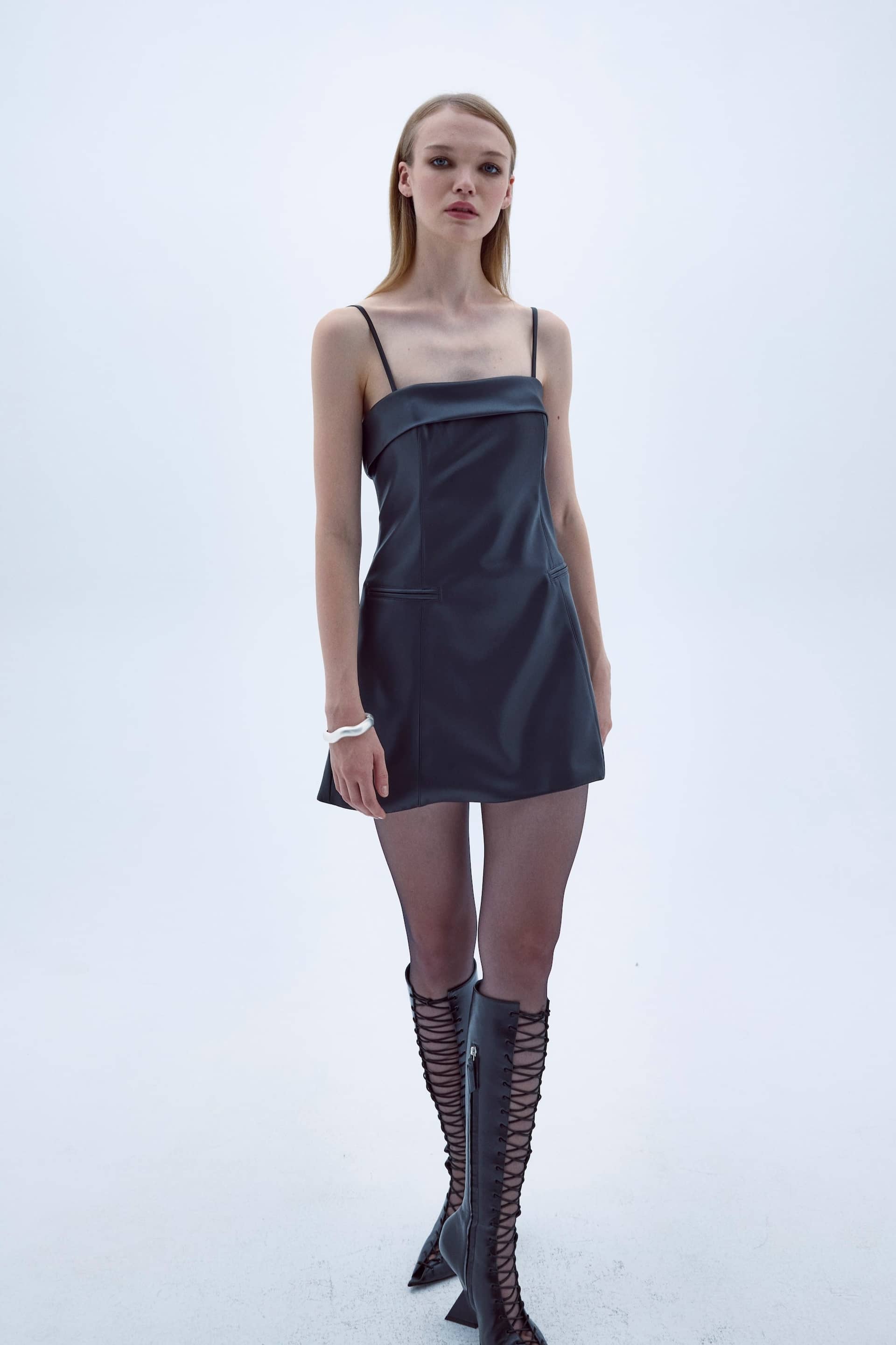 Gaia Mini Leather Dress In Black made by Nazli Ceren