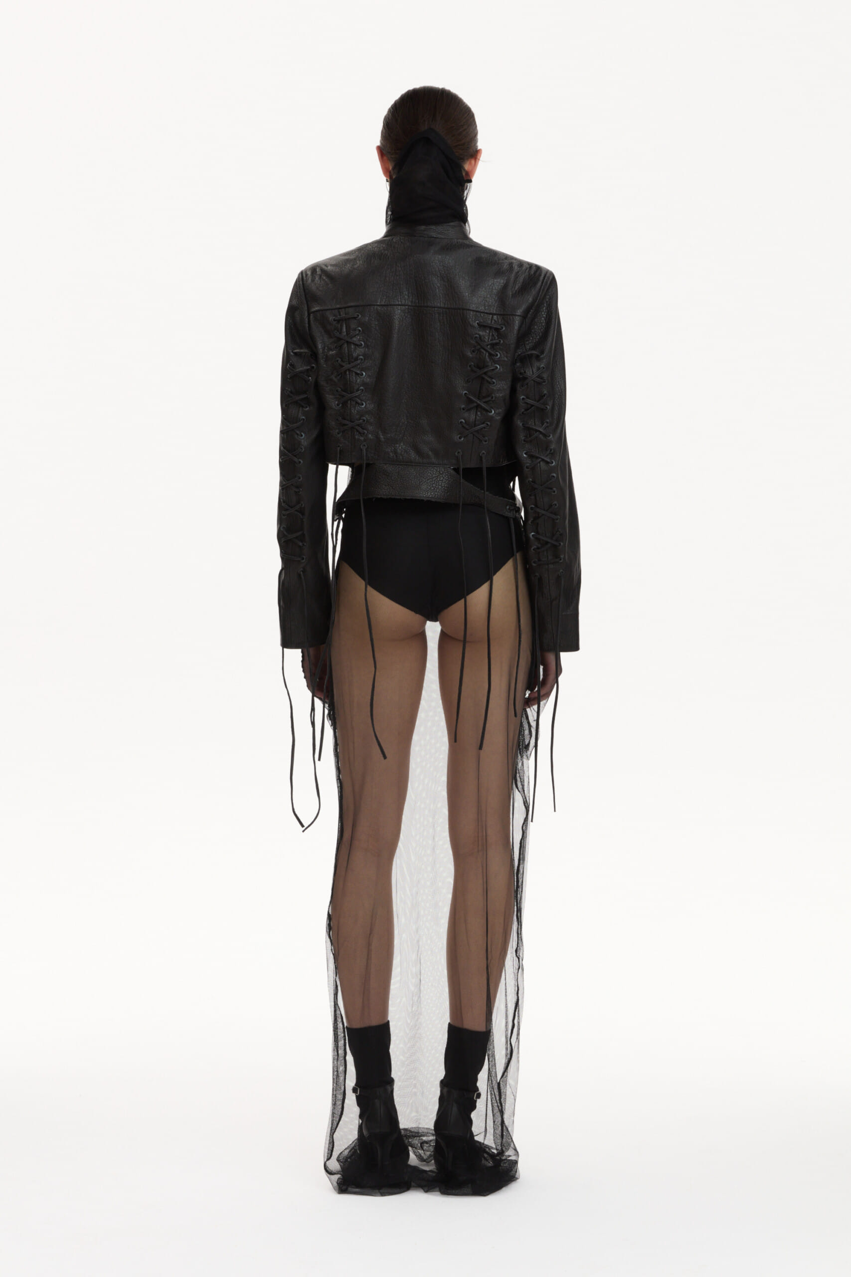 Cropped Leather Jacket With Stitching made by YAVORSKA