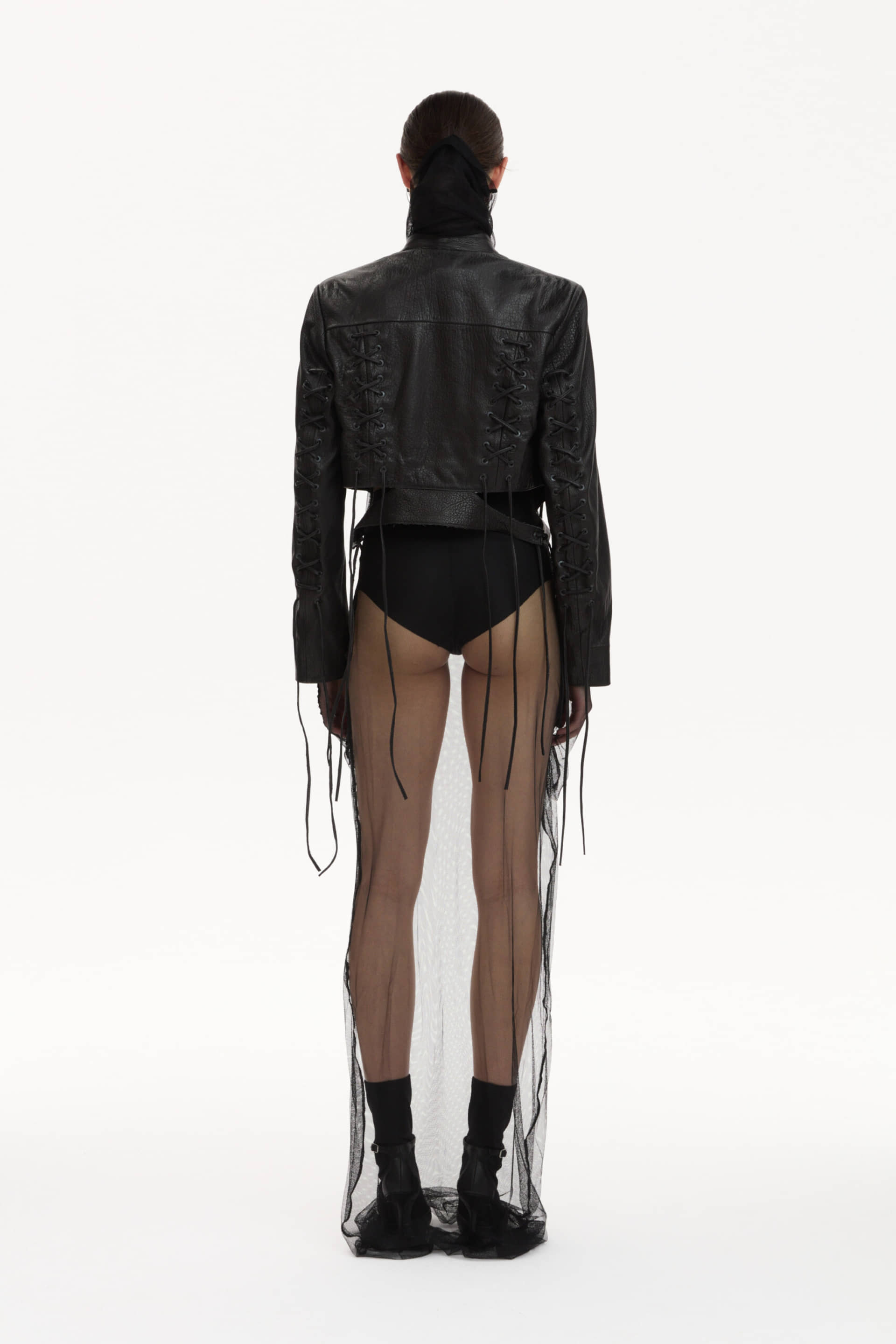Cropped Leather Jacket With Stitching made by YAVORSKA