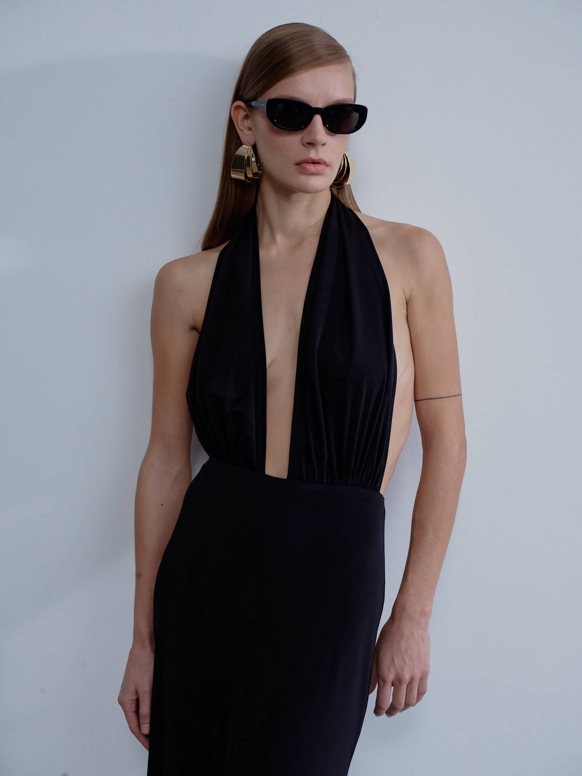 Ines Jersey Long Dress in Noire in Black made by Nazli Ceren
