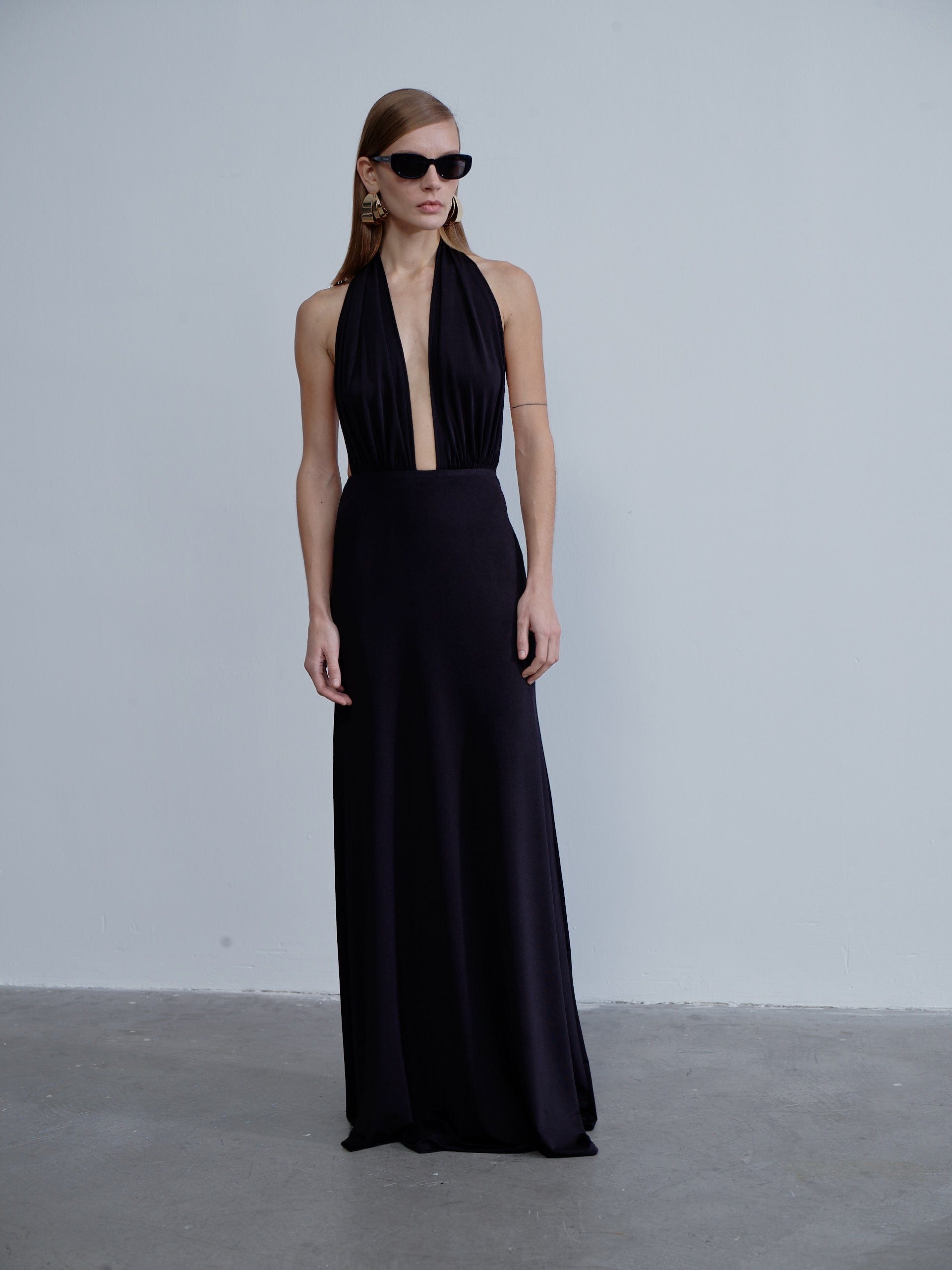 Ines Jersey Long Dress in Noire in Black made by Nazli Ceren