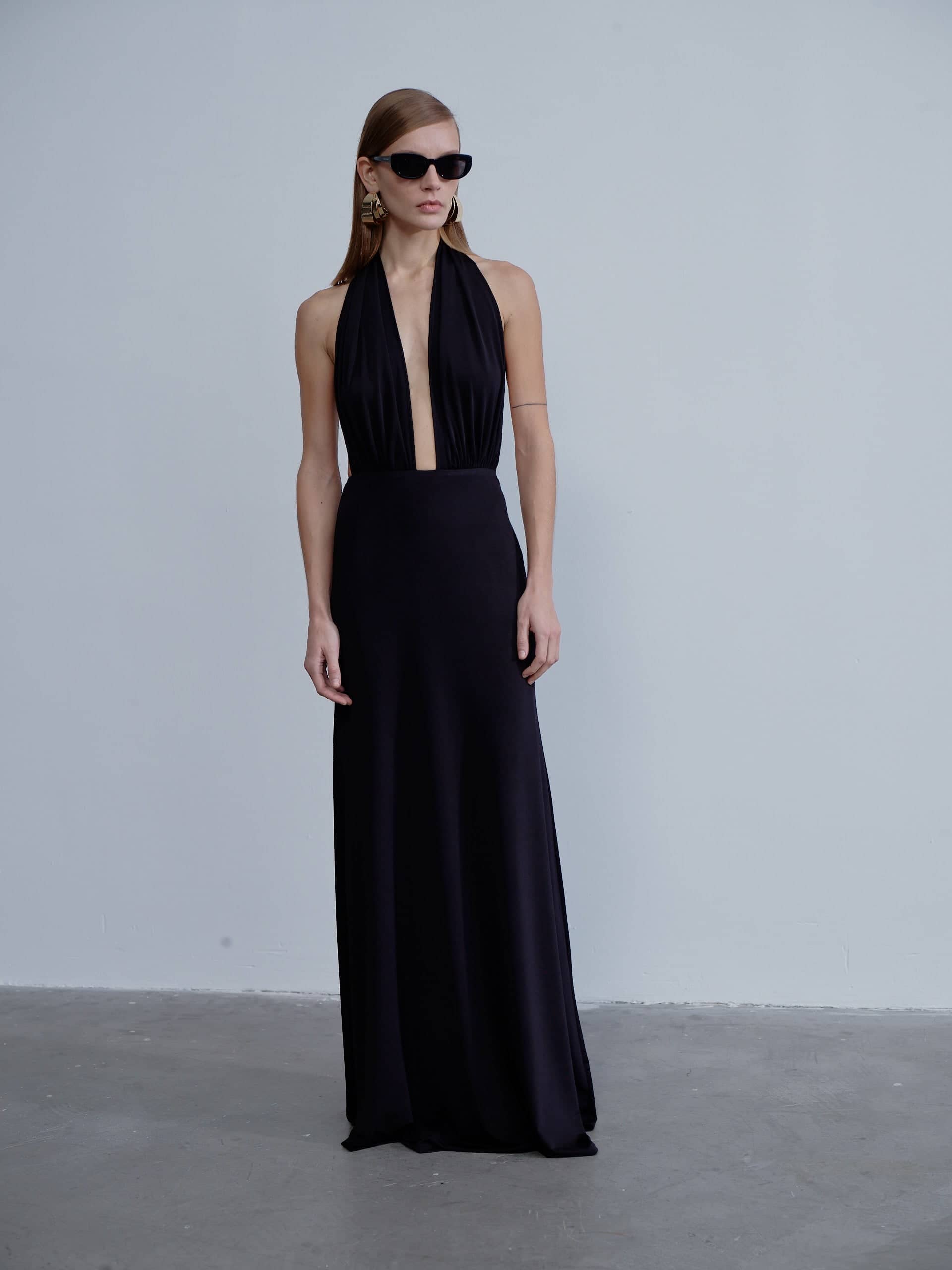 Ines Jersey Long Dress in Noire in Black made by Nazli Ceren