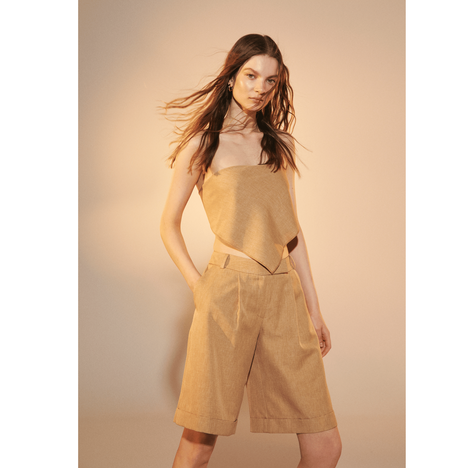 Marde Shorts in Almond Buff in Brown made by Nazli Ceren