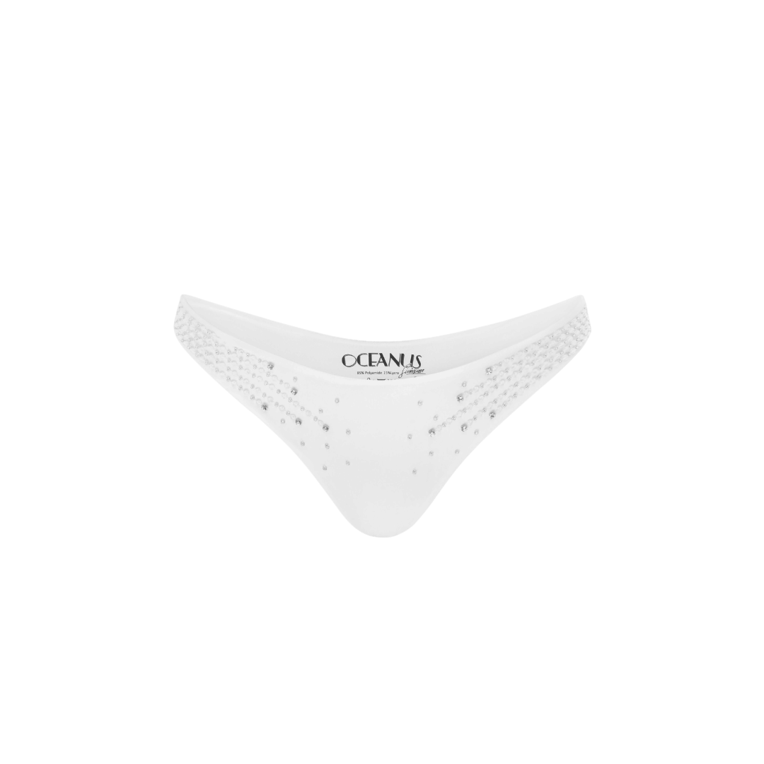 Ophelia Hand Embroidered Summer Bikini Bottoms White in White made by Oceanus Swimwear
