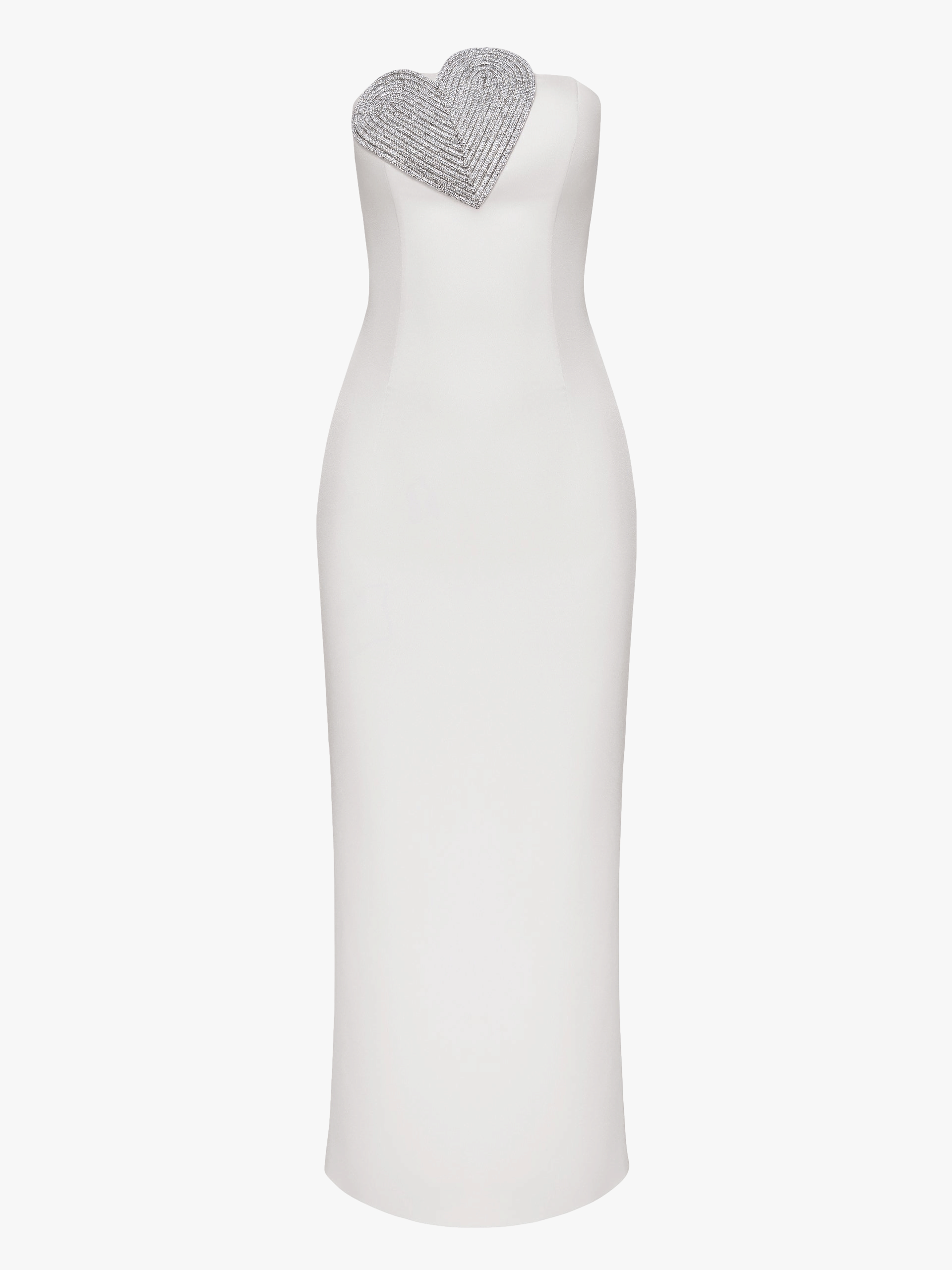 Heart-Embellished Strapless Maxi Dress in White made by NDS The Label