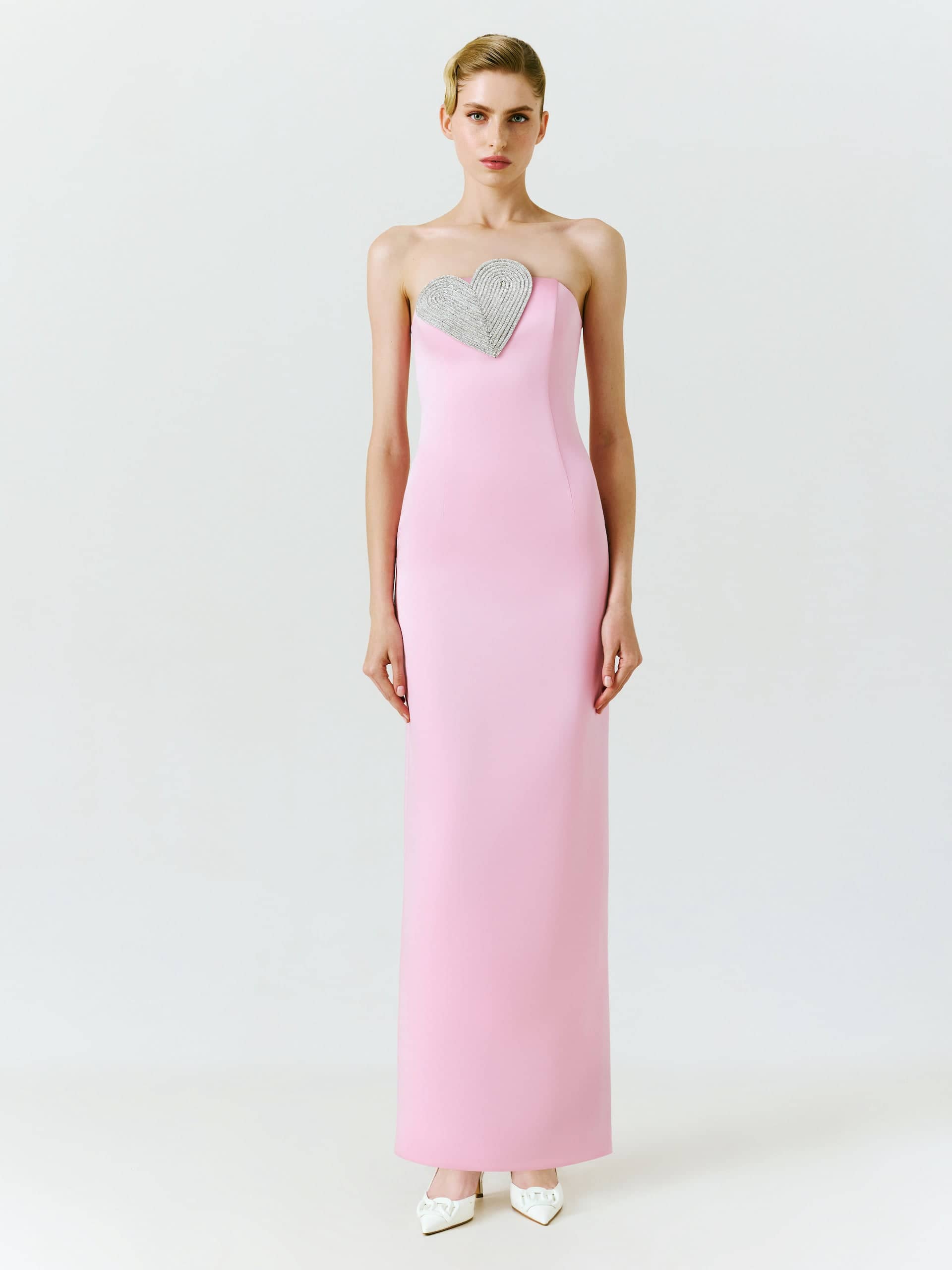 Heart-Embellished Strapless Maxi Dress in Pink made by NDS The Label