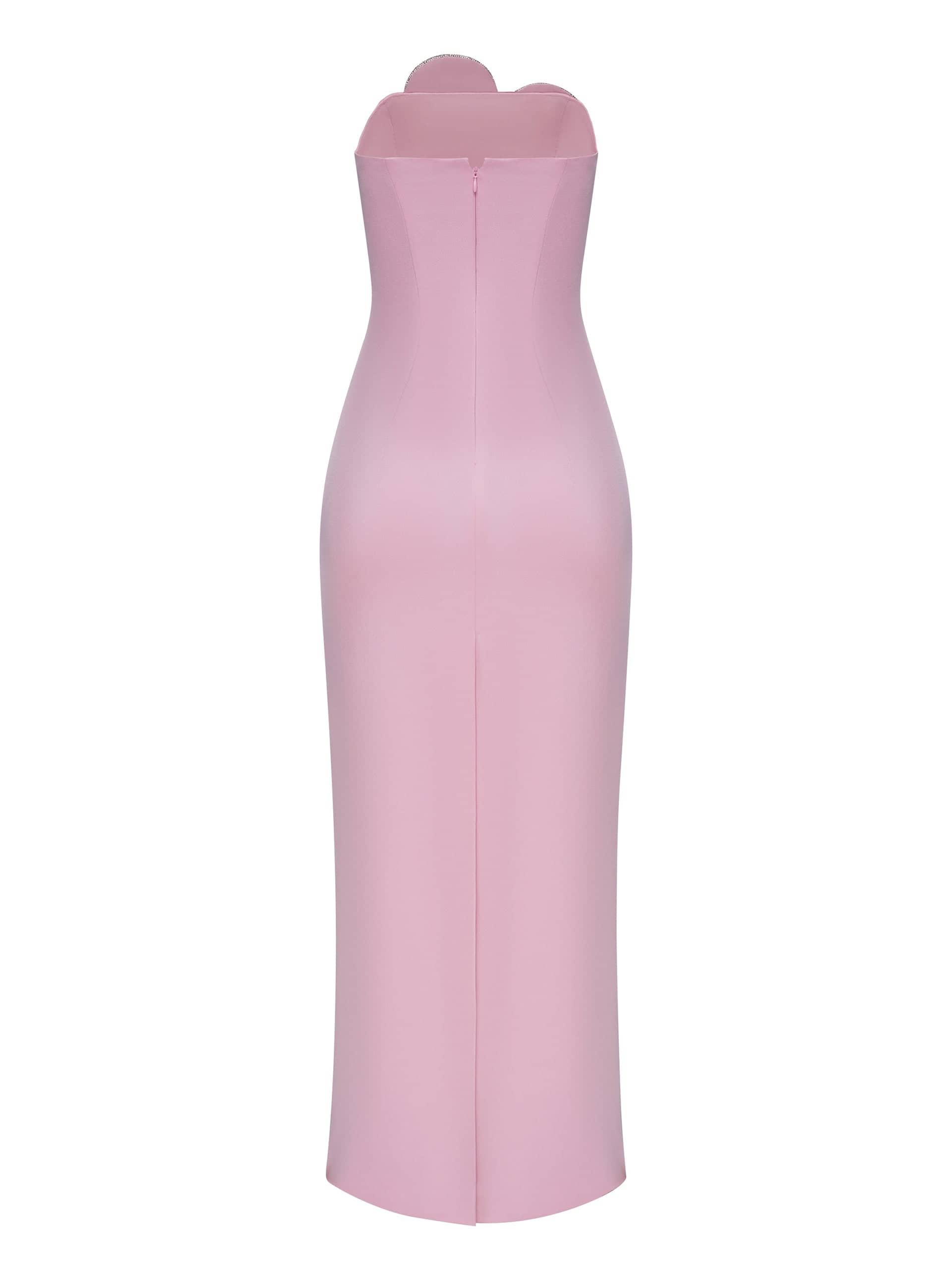 Heart-Embellished Strapless Maxi Dress in Pink made by NDS The Label