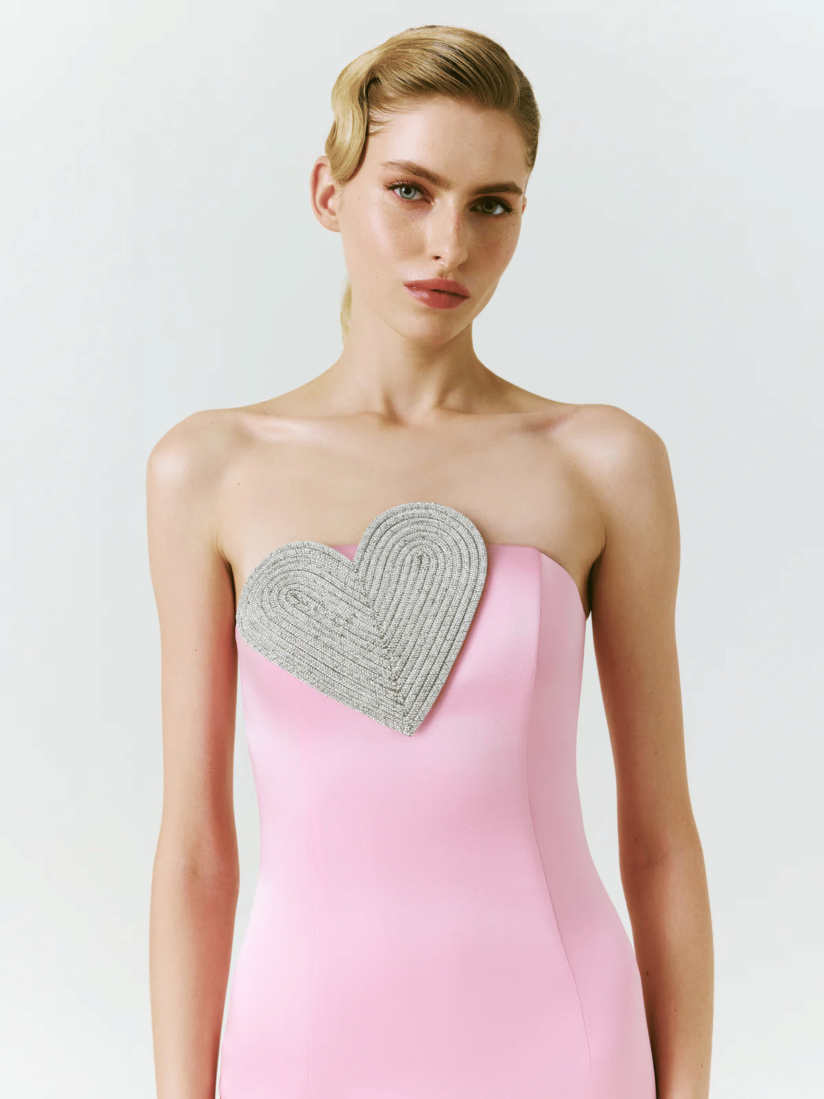 Heart-Embellished Strapless Maxi Dress in Pink made by NDS The Label