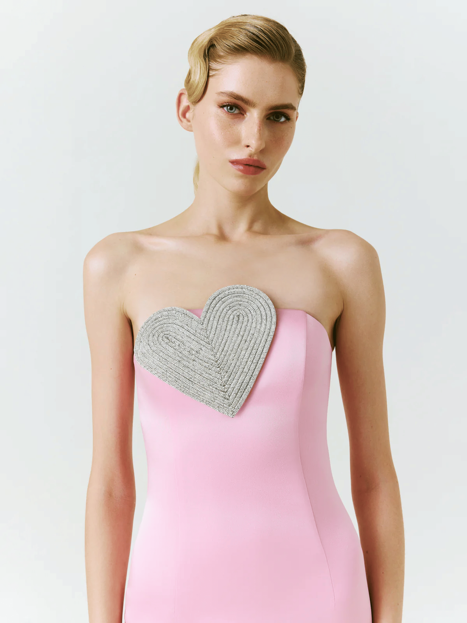Heart-Embellished Strapless Maxi Dress in Pink made by NDS The Label