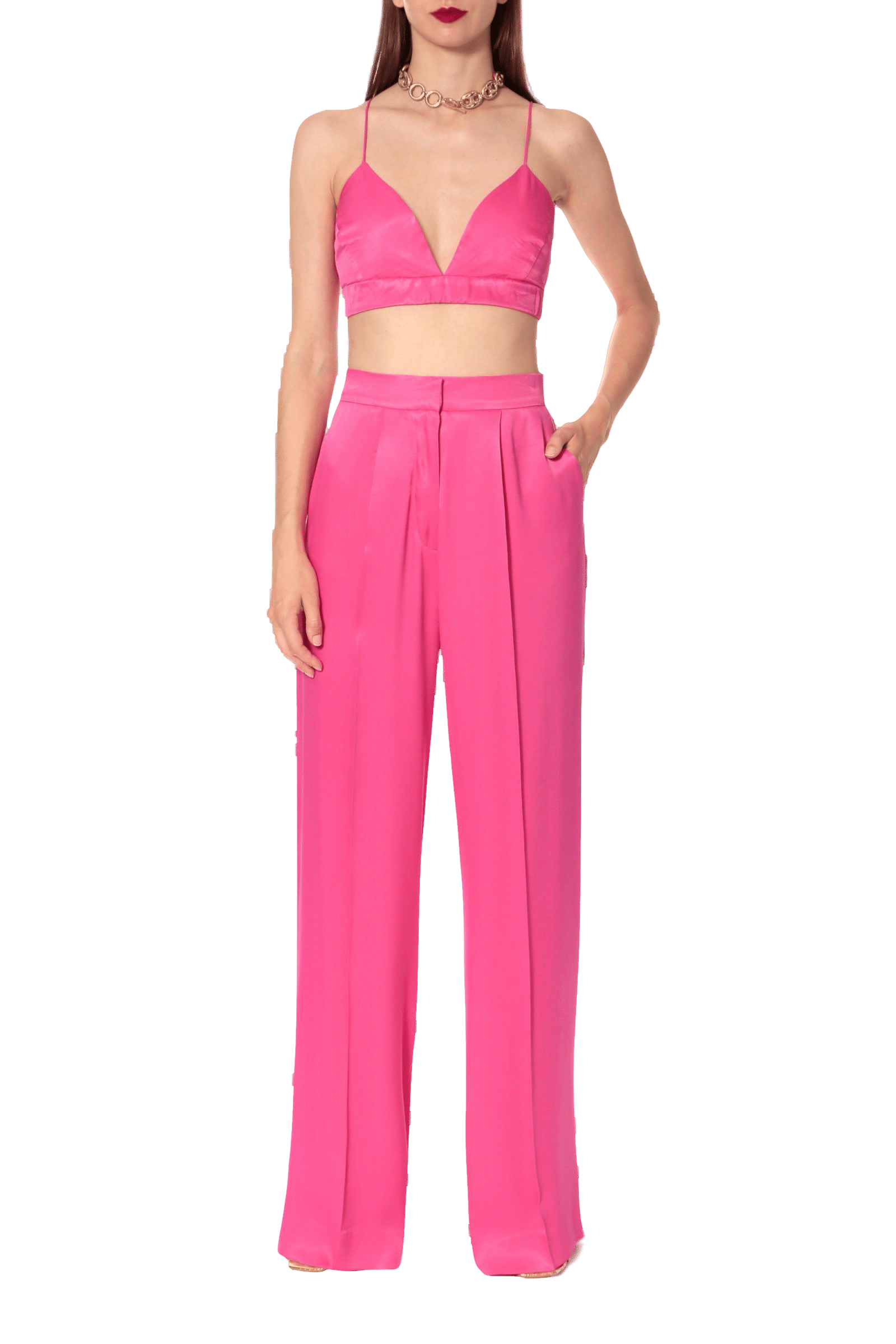 Bralette Top Asha Satin Barbie Pink in Pink made by HALEWSKI