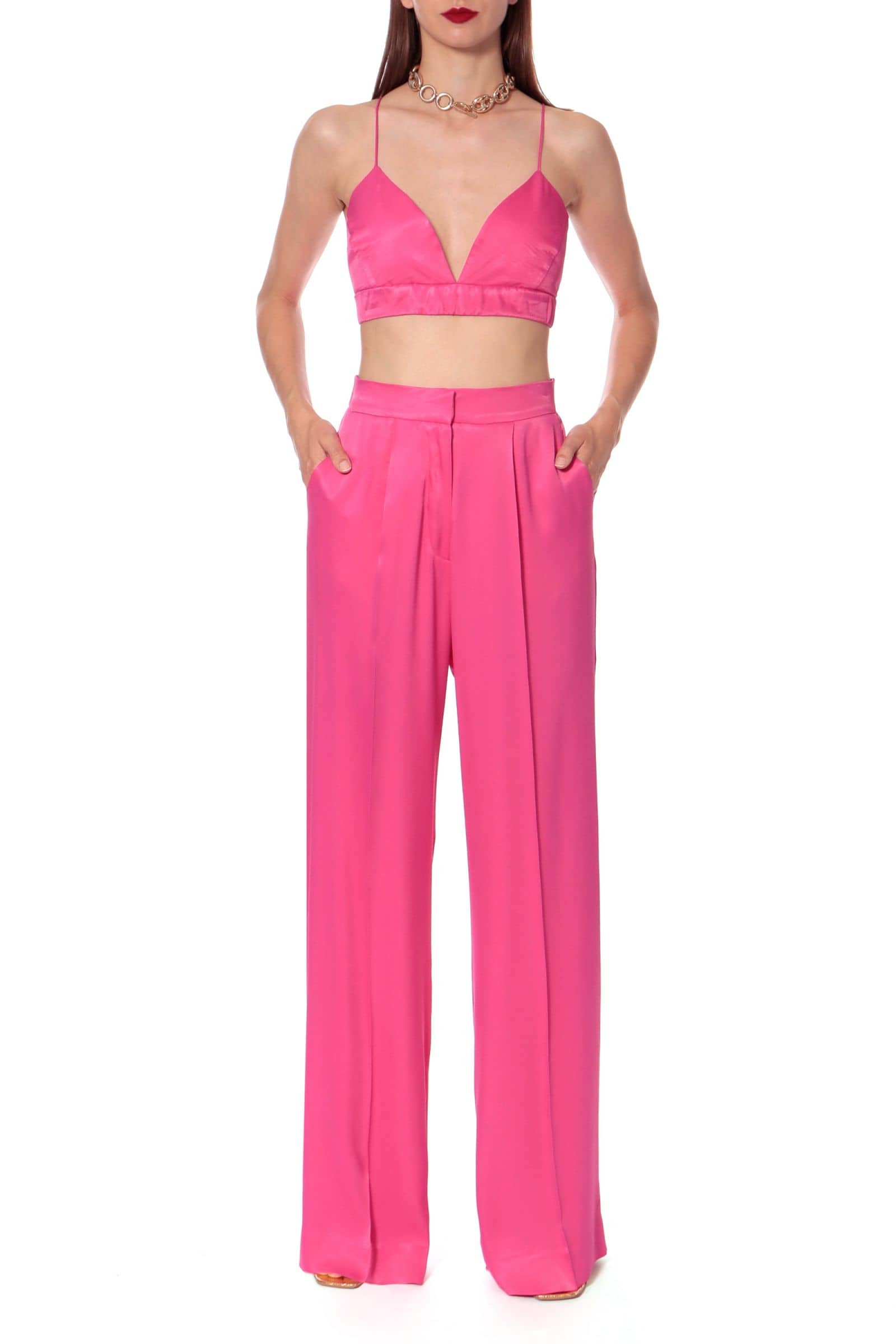 Bralette Top Asha Satin Barbie Pink in Pink made by HALEWSKI