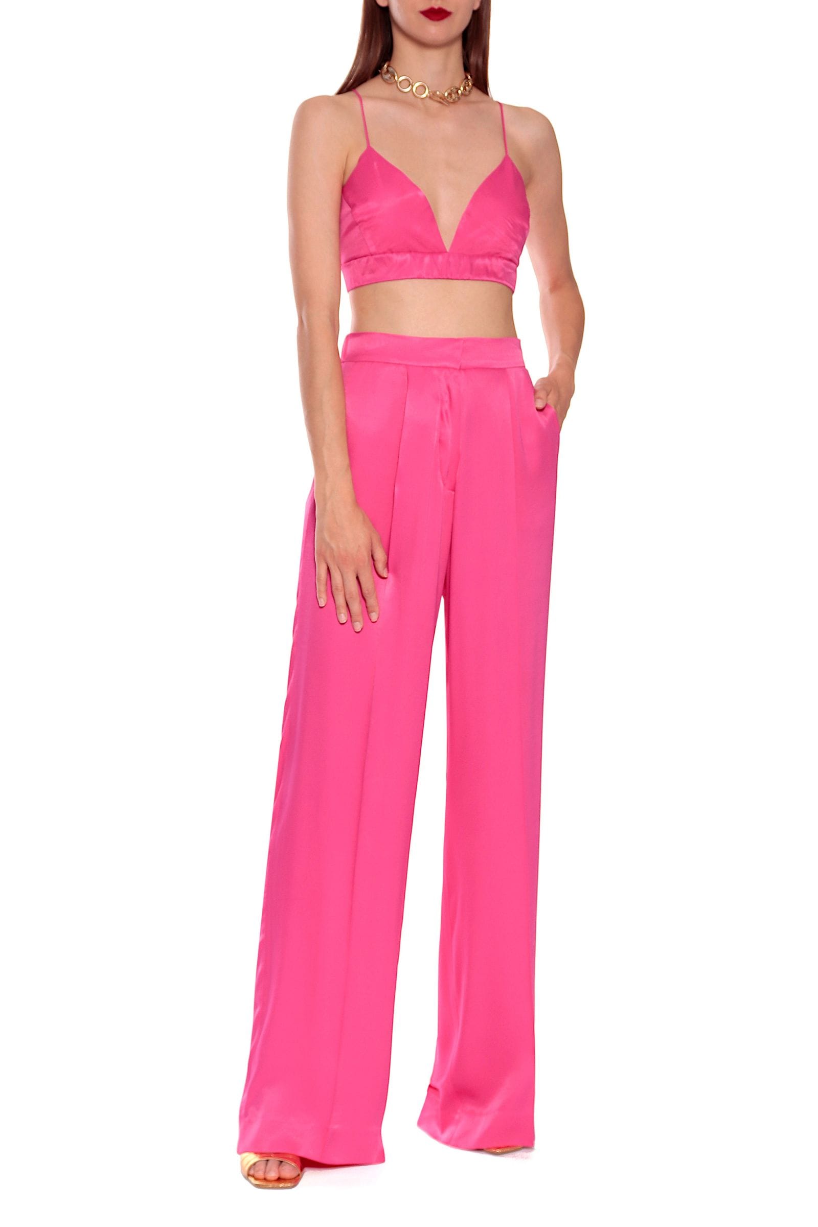 Bralette Top Asha Satin Barbie Pink in Pink made by HALEWSKI