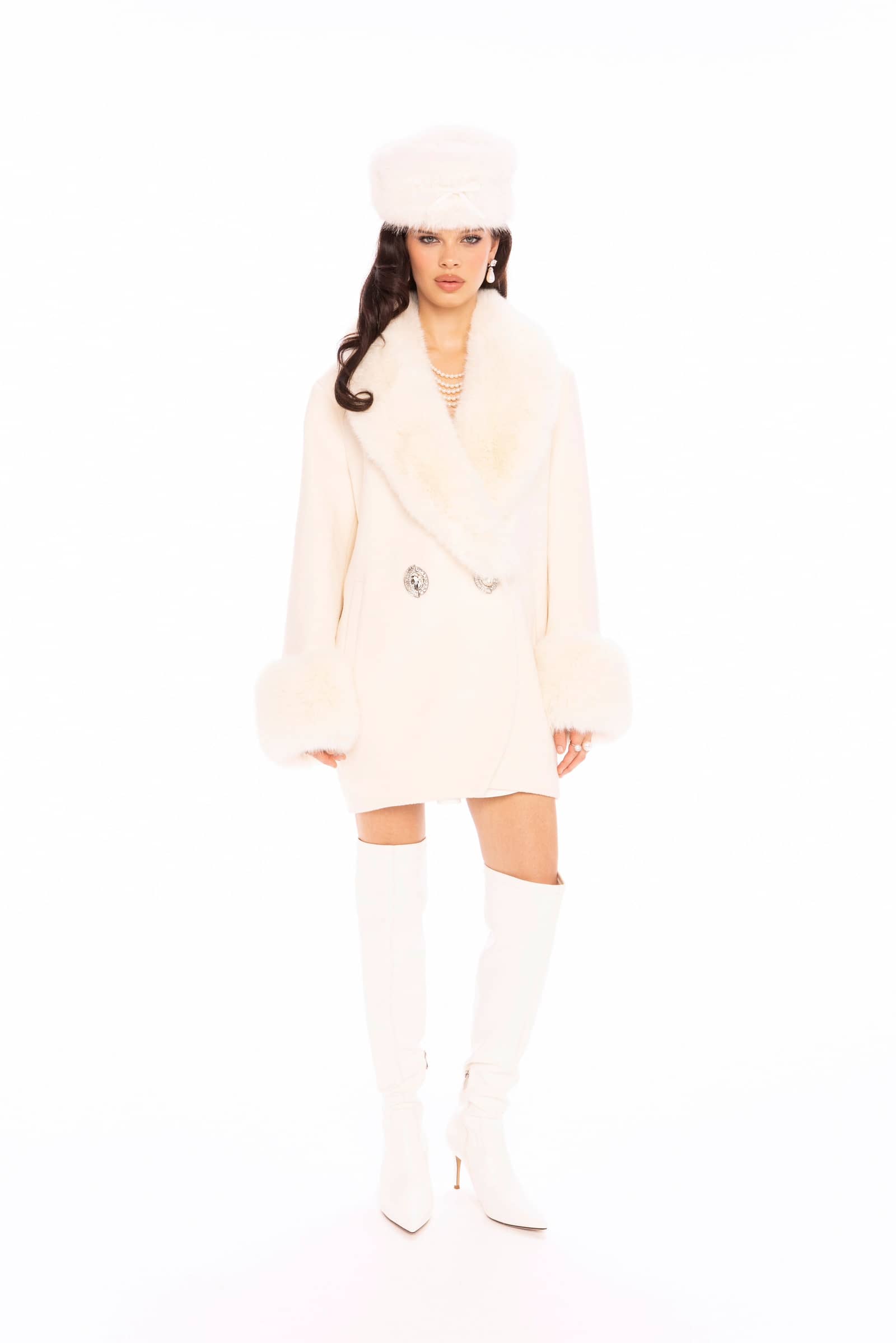 Althea Faux Fur Collar Cocoon Coat (White) made by Nana Jacqueline