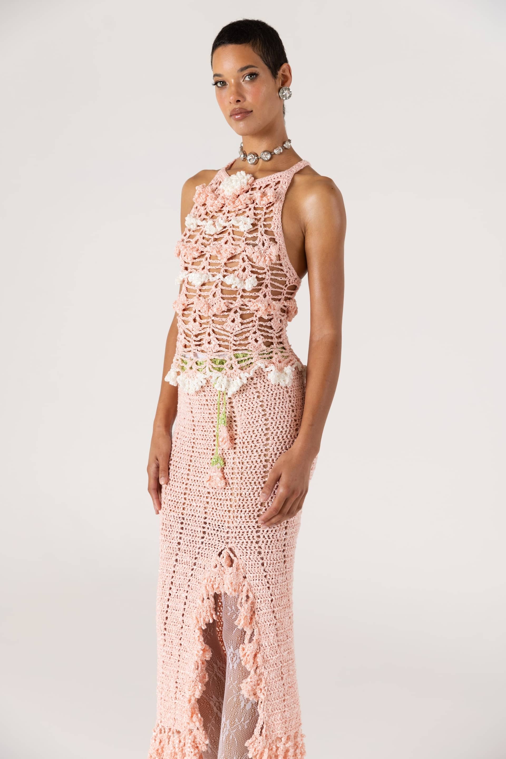 Pink Chrysanthemum Handmade Crochet Skirt made by ANDREEVA