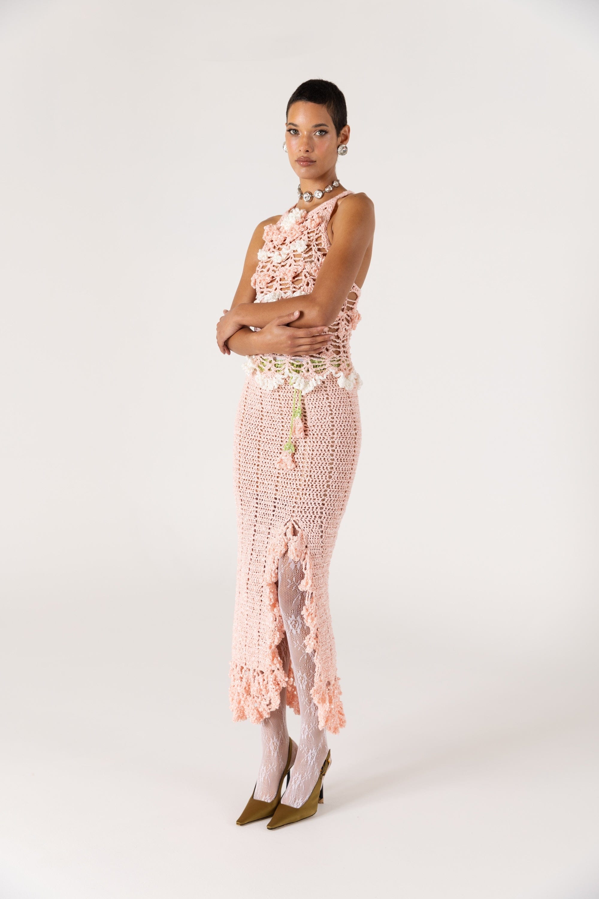 Pink Chrysanthemum Handmade Crochet Skirt made by ANDREEVA