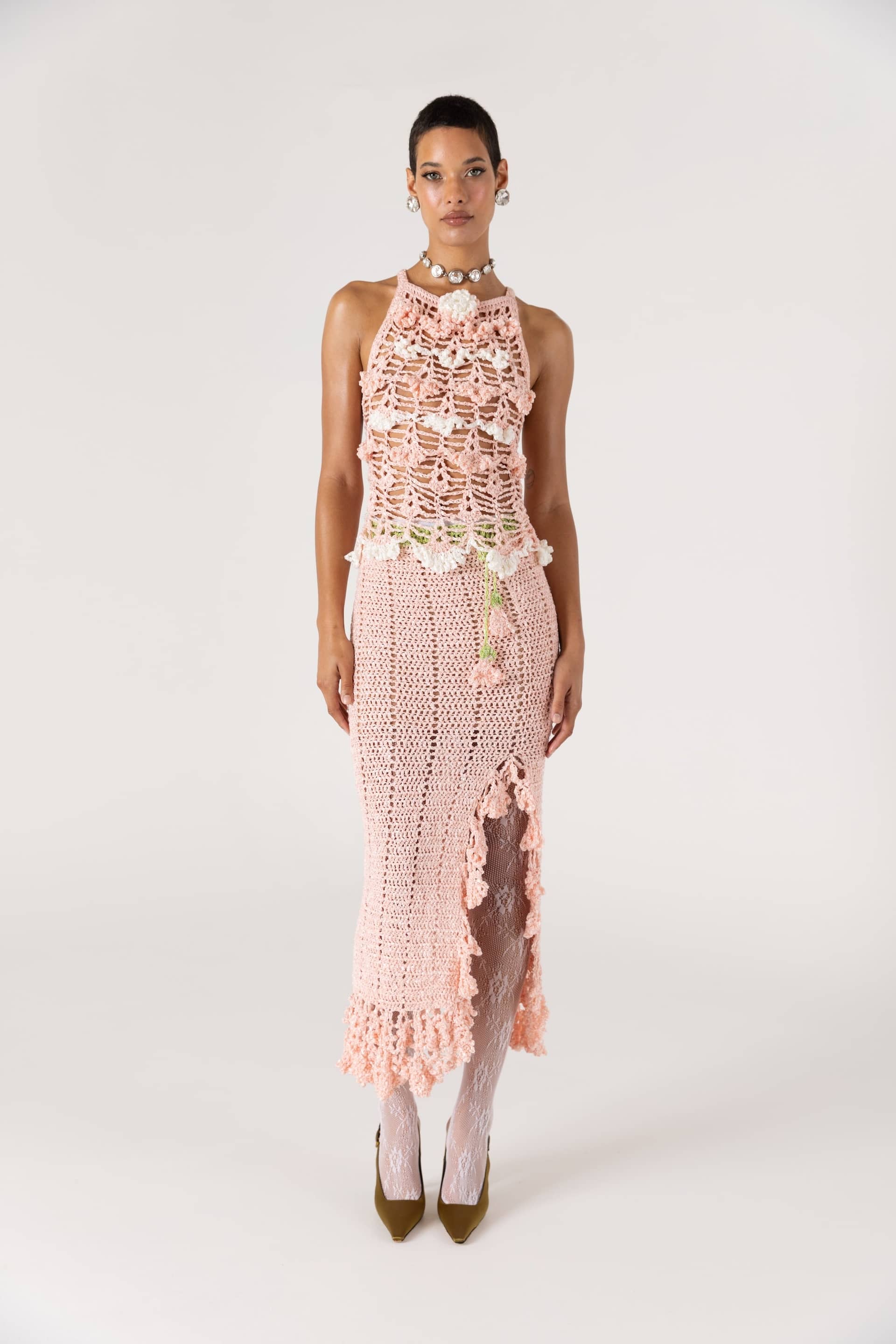 Pink Chrysanthemum Handmade Crochet Skirt made by ANDREEVA