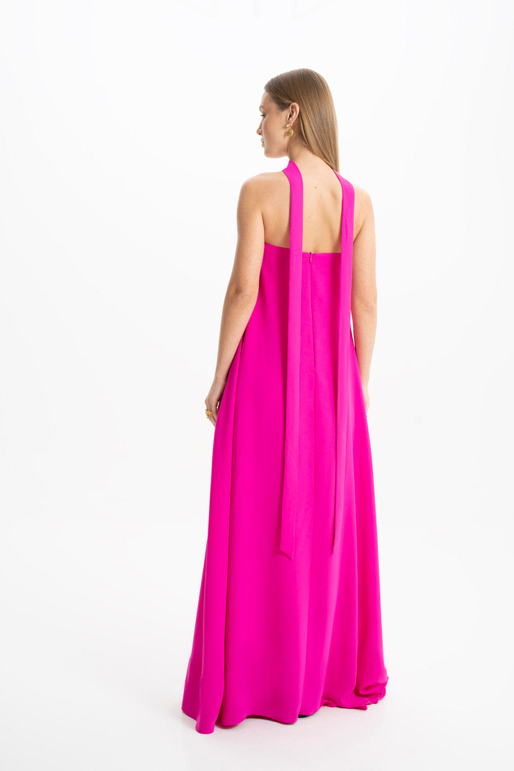 Amy Crepe Pink Strapless Maxi Dress made by Lora Istanbul