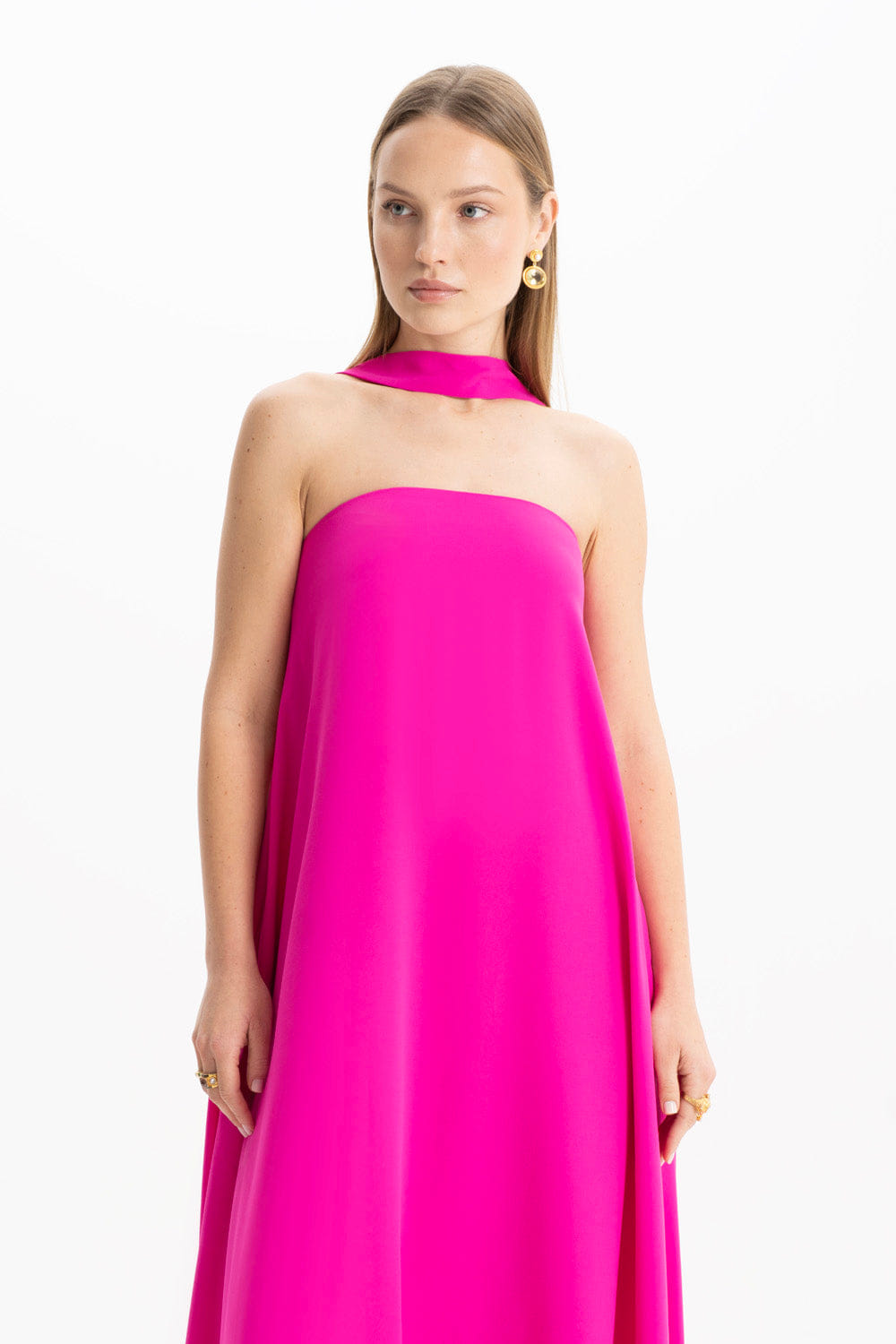 Amy Crepe Pink Strapless Maxi Dress made by Lora Istanbul