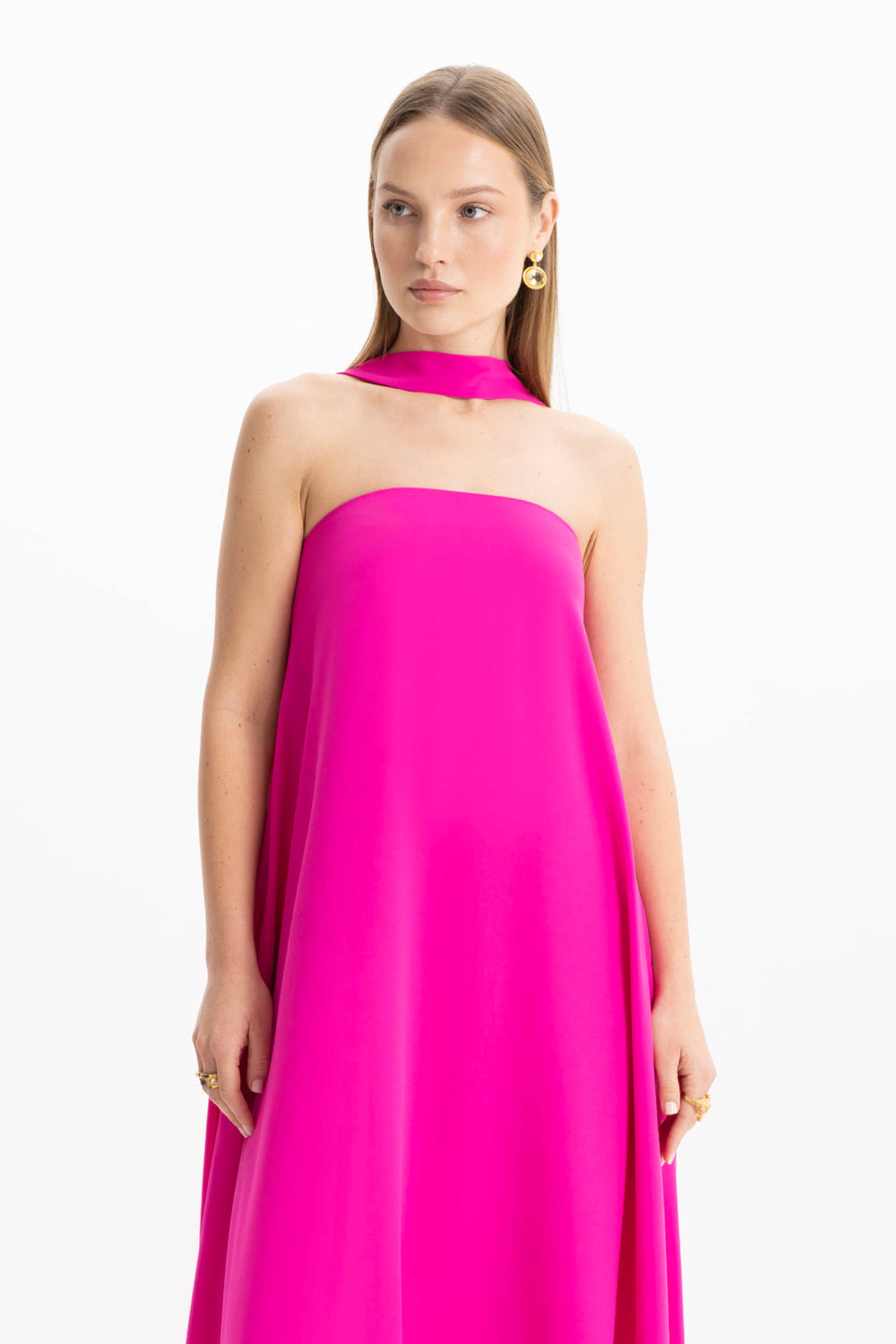 Amy Crepe Pink Strapless Maxi Dress made by Lora Istanbul