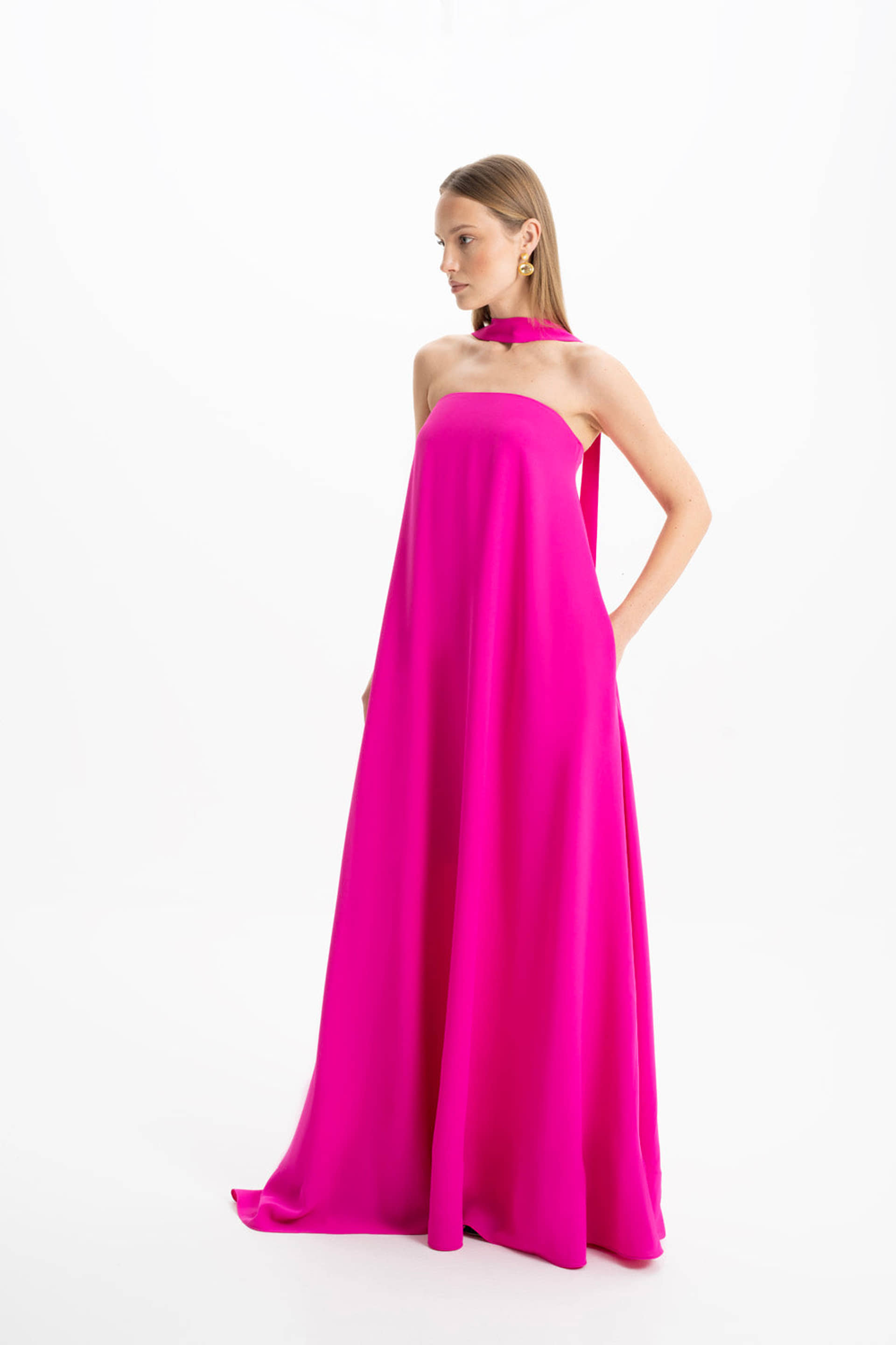 Amy Crepe Pink Strapless Maxi Dress made by Lora Istanbul