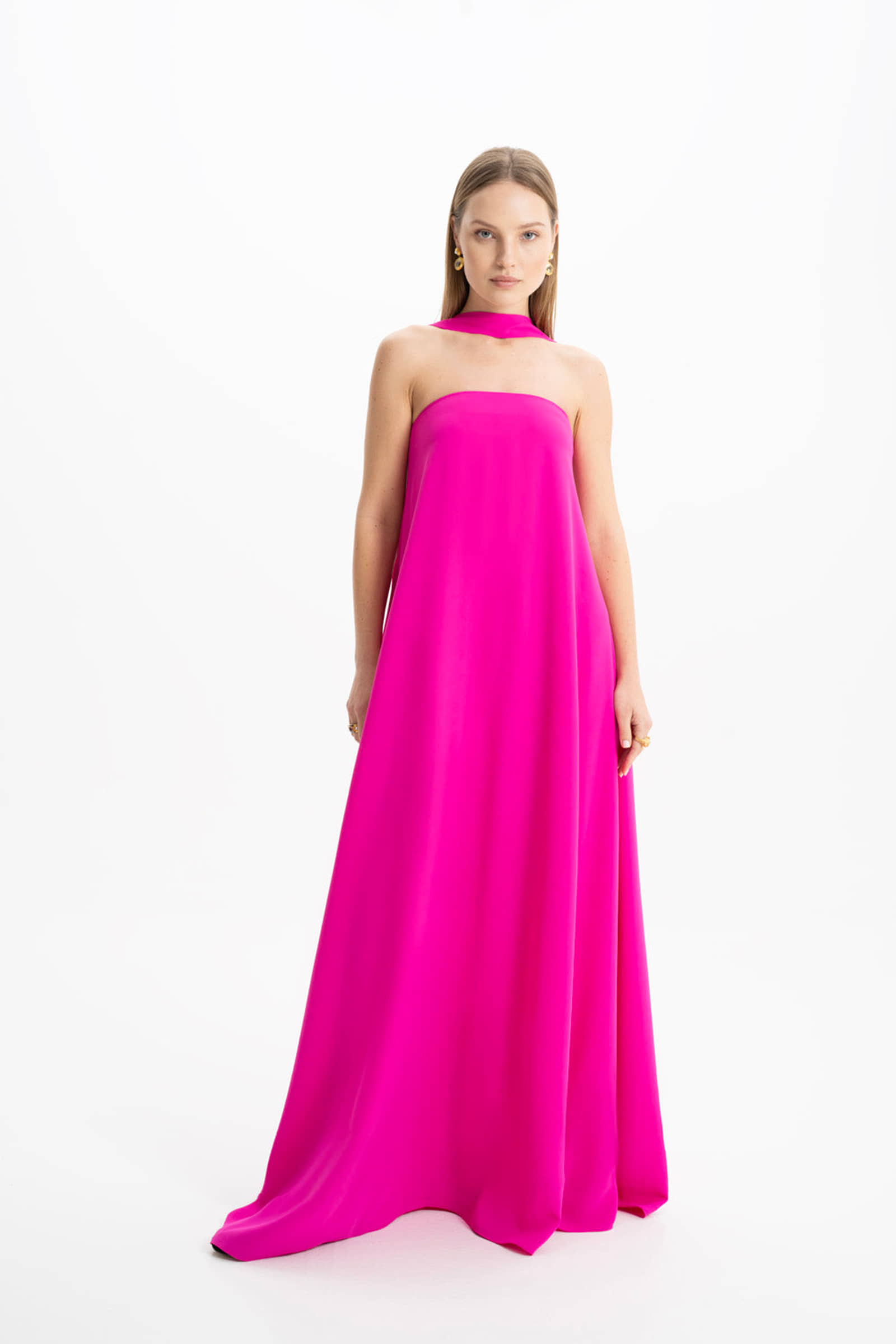 Amy Crepe Pink Strapless Maxi Dress made by Lora Istanbul