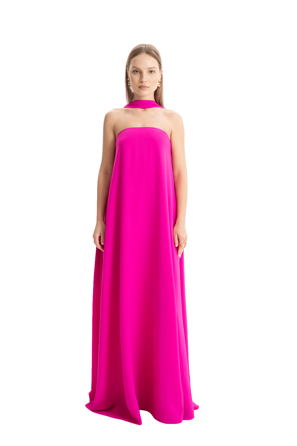 Amy Crepe Pink Strapless Maxi Dress made by Lora Istanbul