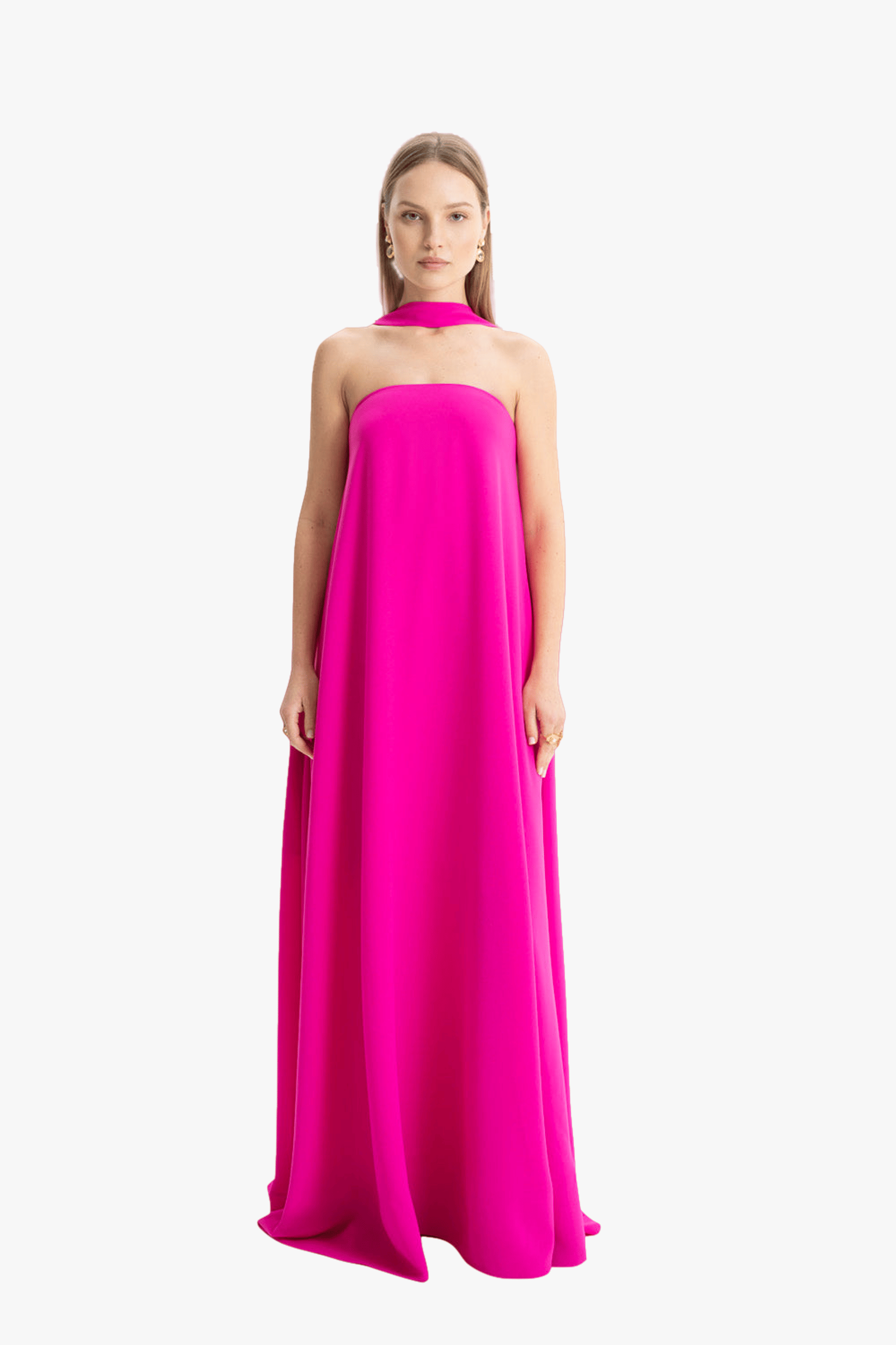 Amy Crepe Pink Strapless Maxi Dress made by Lora Istanbul
