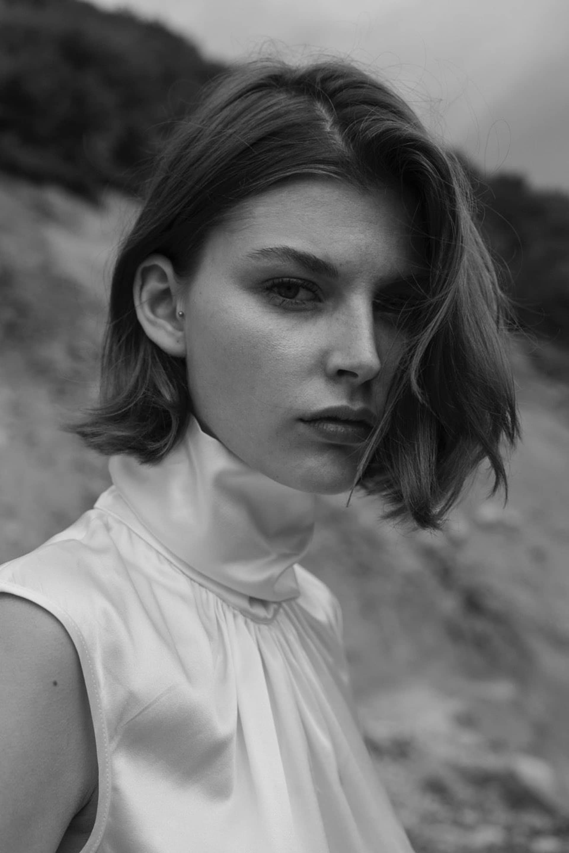 Draped Silk Turtleneck Blouse Ivory made by Vesna W