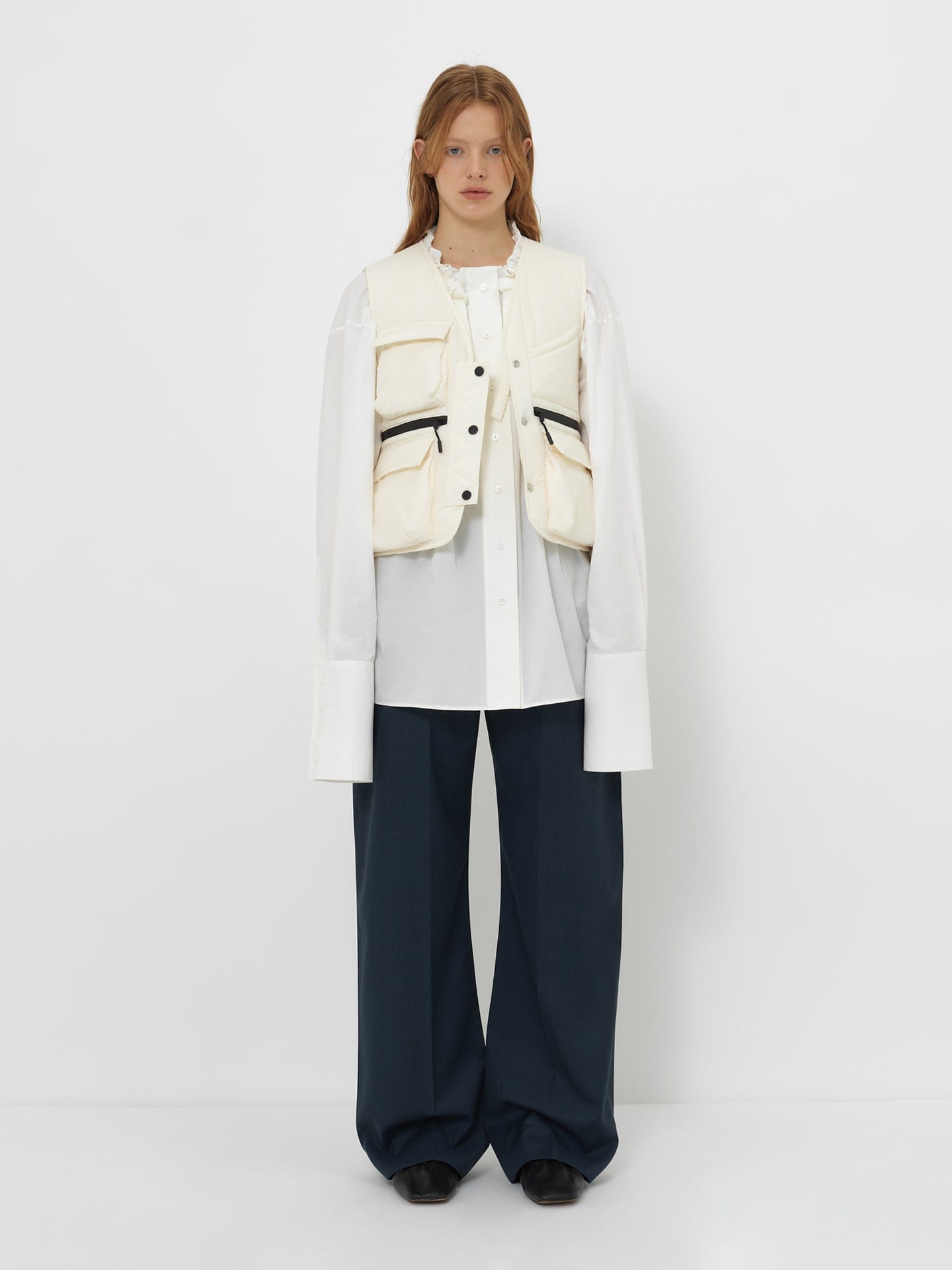 RUCHED COLLAR SHORT SHIRT made by YIBRI