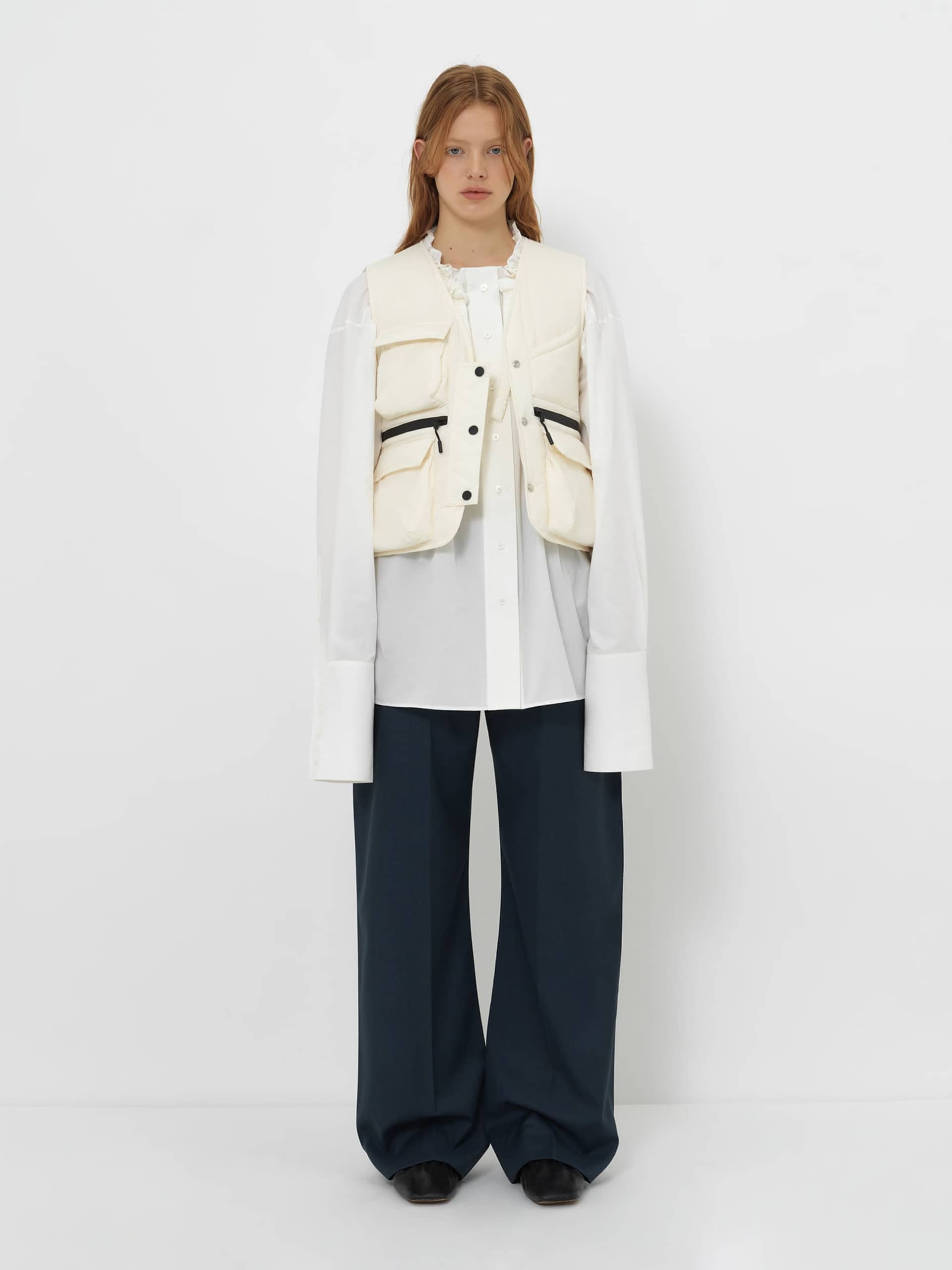 RUCHED COLLAR SHORT SHIRT made by YIBRI