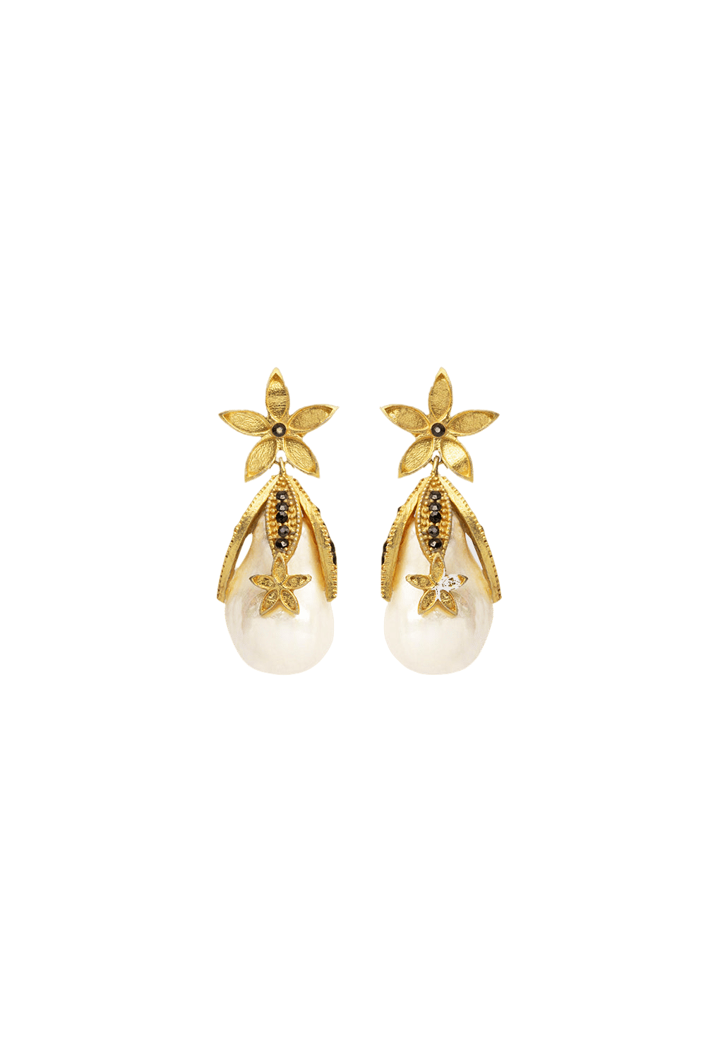 Flower Pearl Gold Earring made by Lora Istanbul