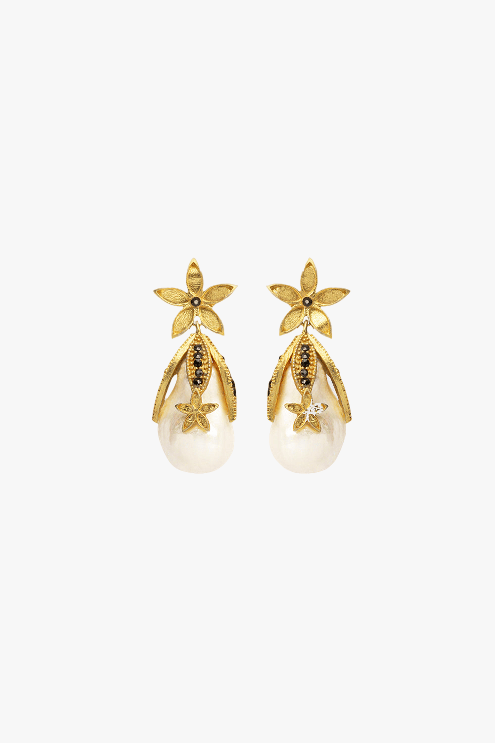 Flower Pearl Gold Earring made by Lora Istanbul