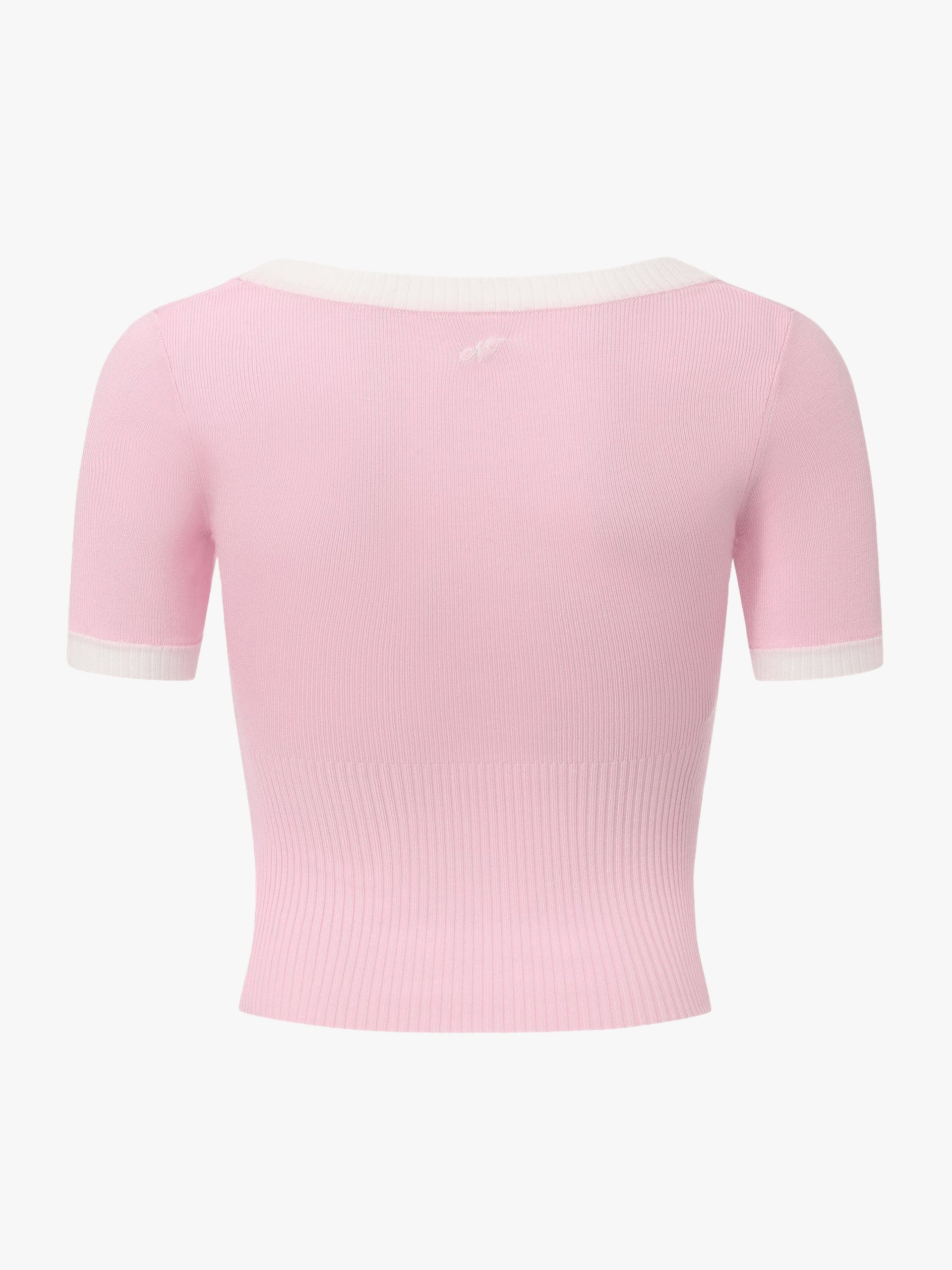 Millie Contrast-Trim Pink Knit Top made by Nana Jacqueline